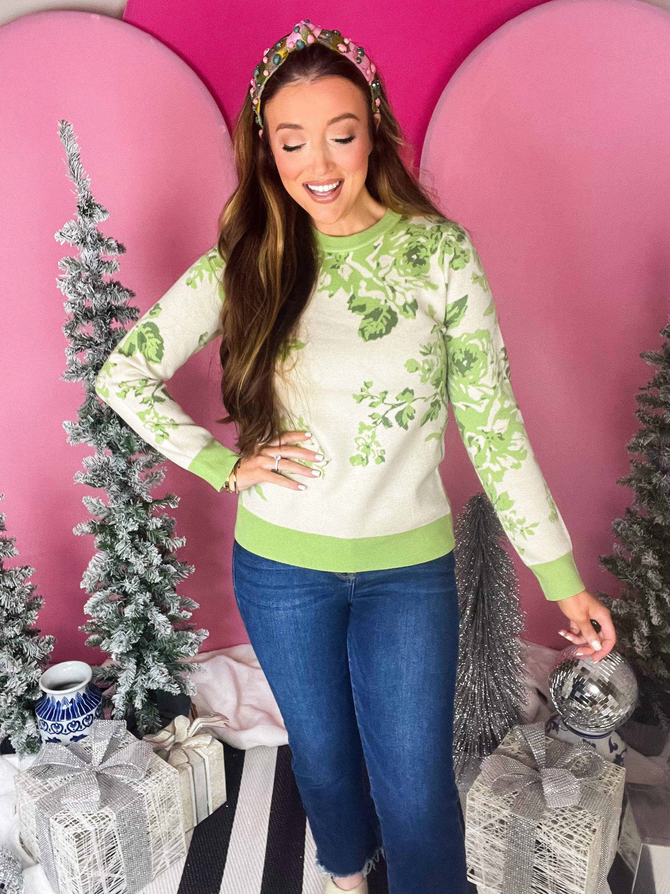 Sage Floral Jacquard Sweater