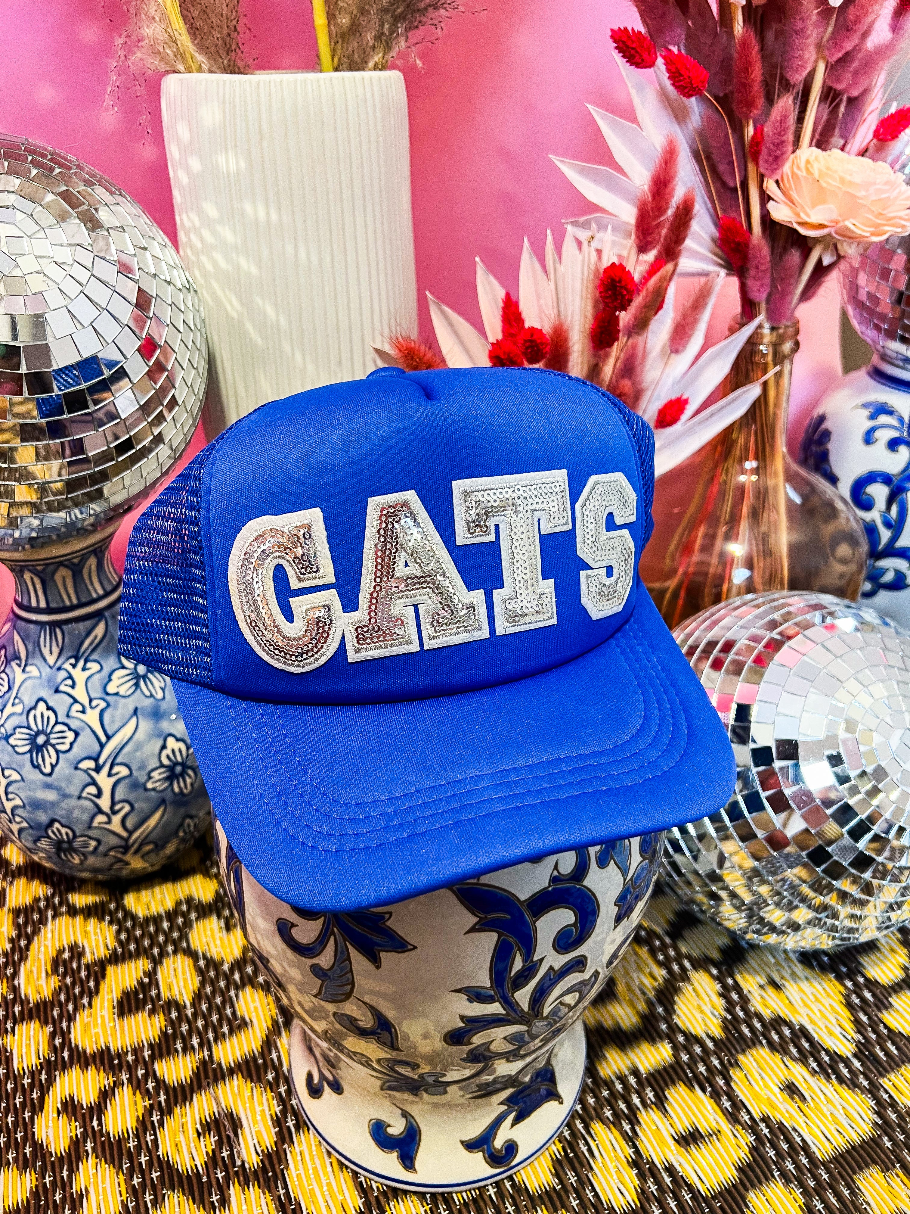 CATS Silver Sequin Beaded Trucker Hat