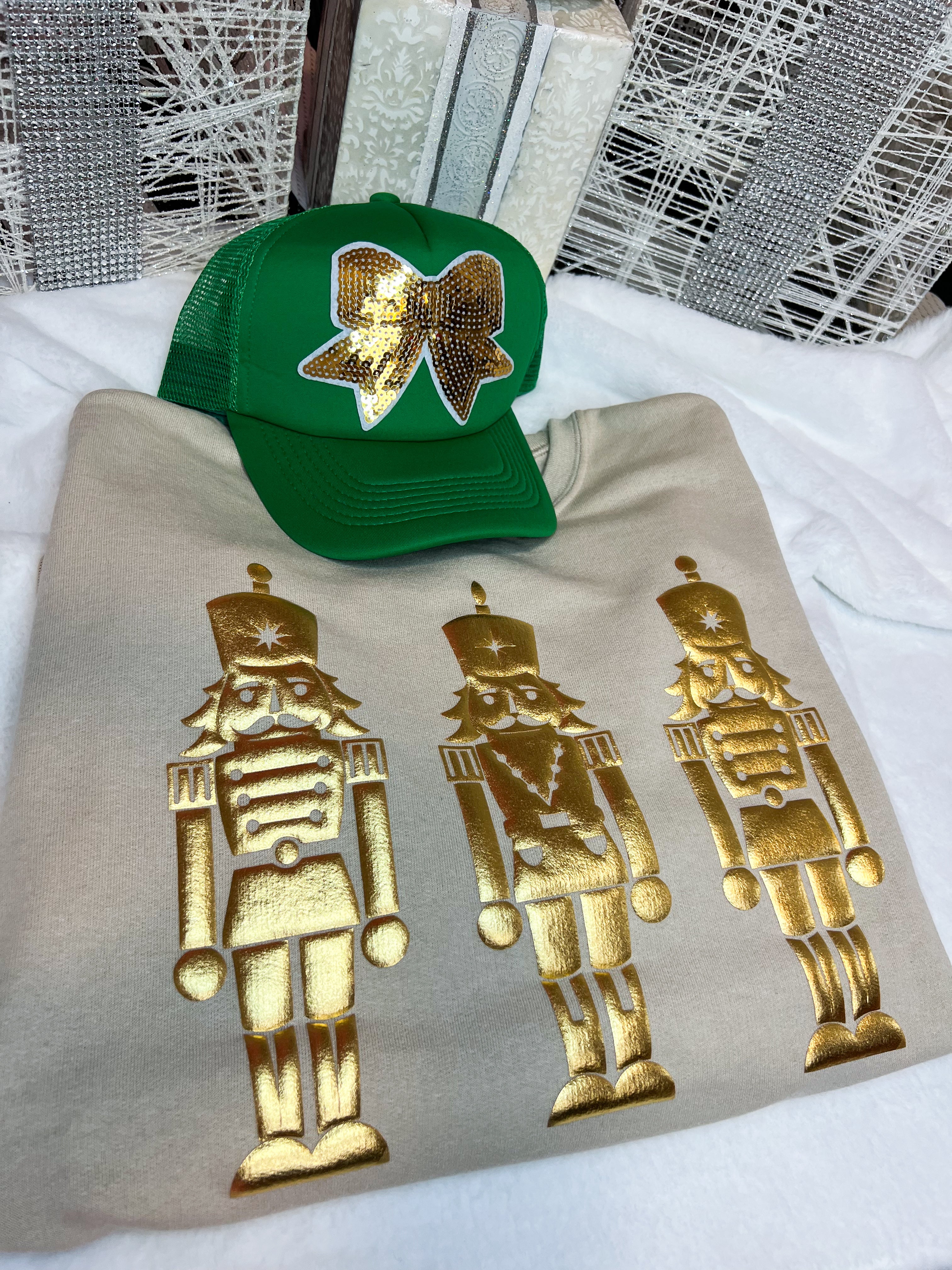 Sandstone Metallic Puff Nutcracker Sweatshirt