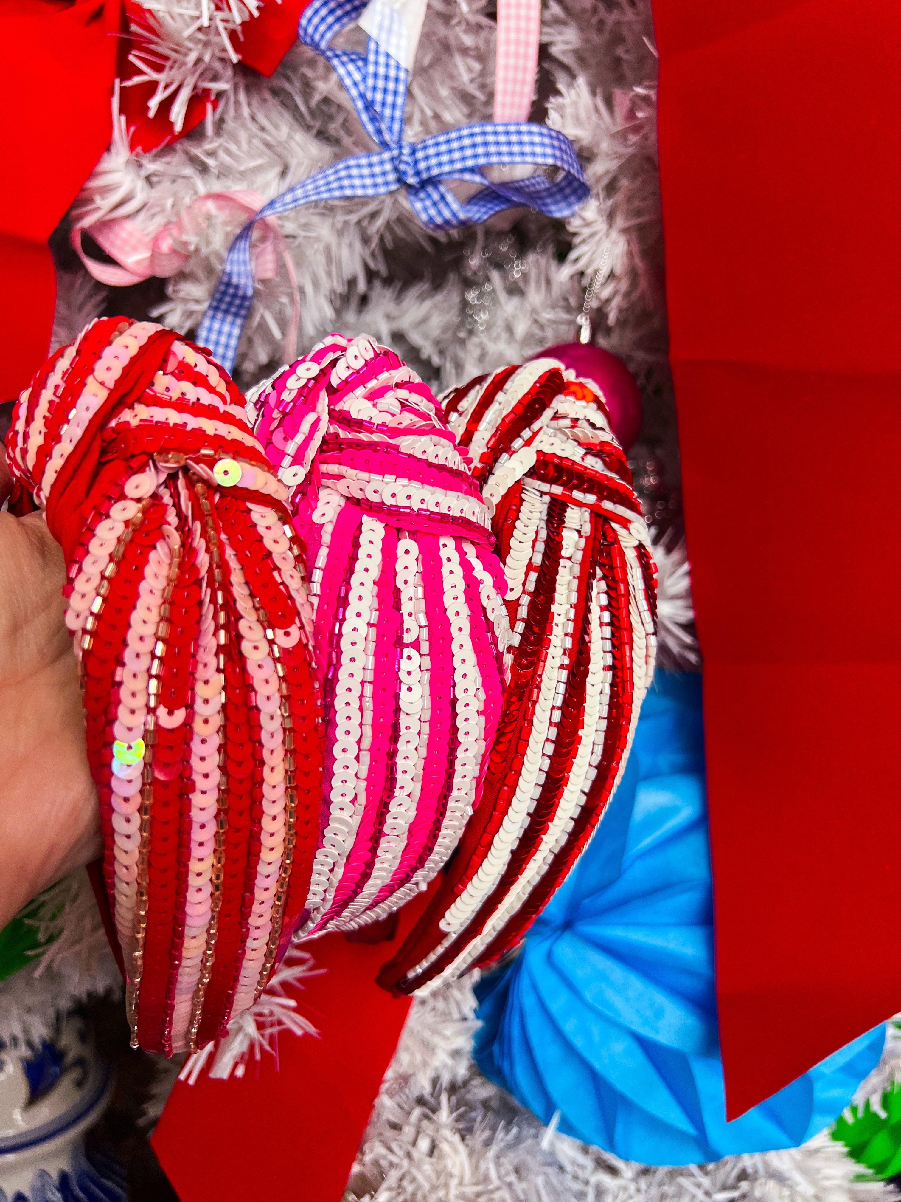 Sequin Pink/Red Topknot Stripe Headband