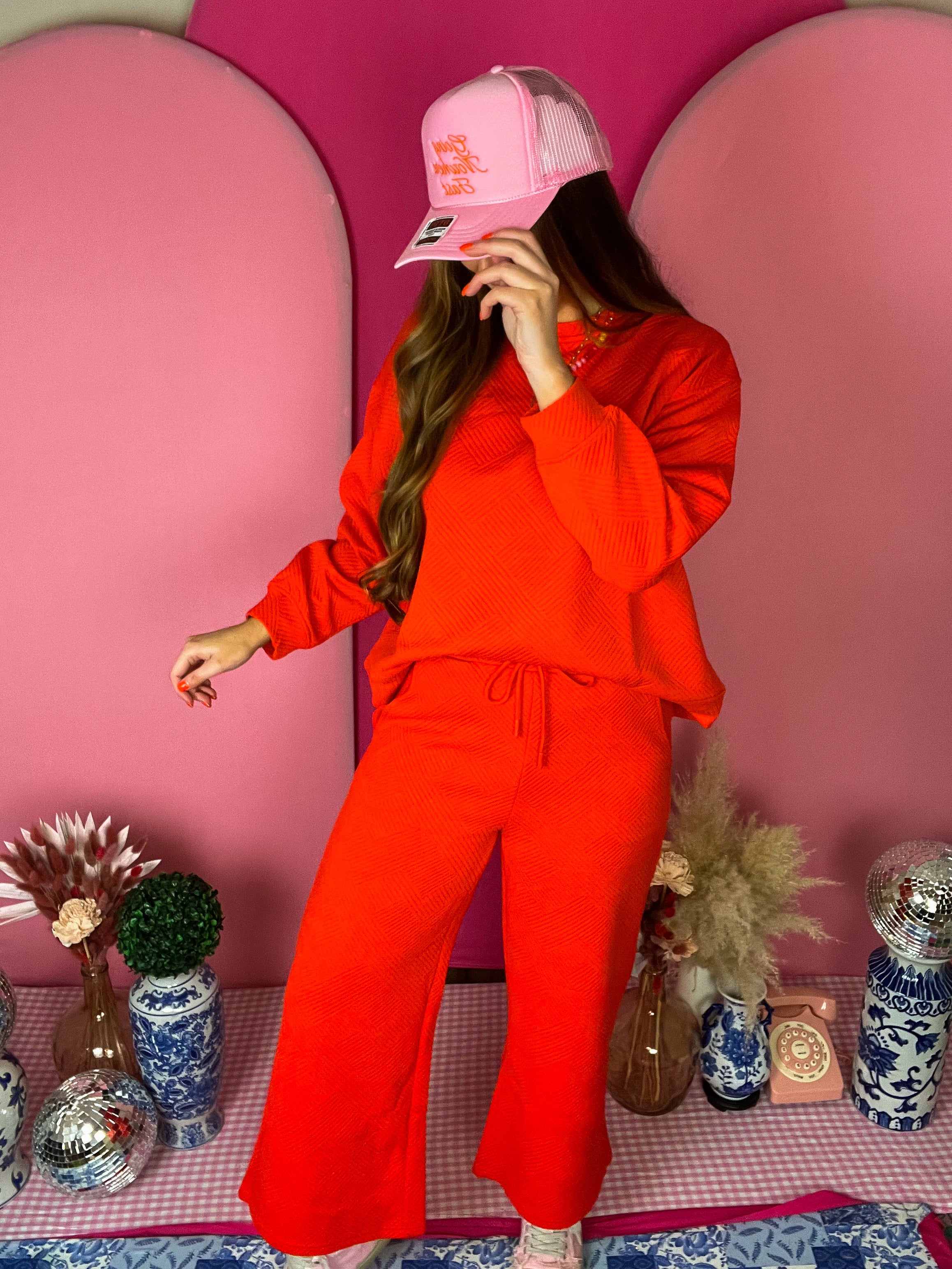 Orange Texture Wide Cropped Pants