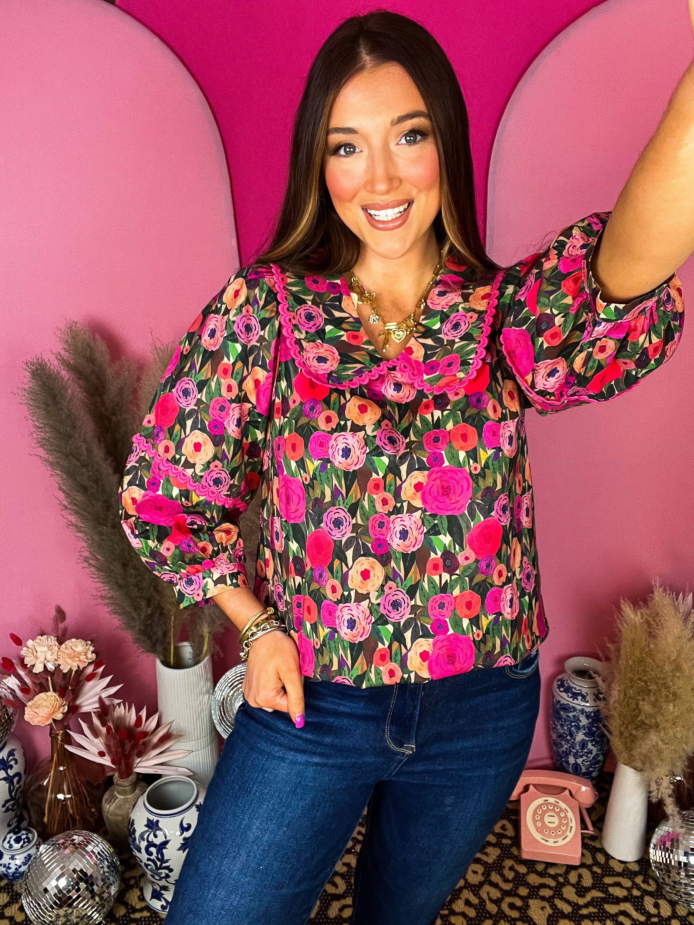 Maria Pink Scallop Top