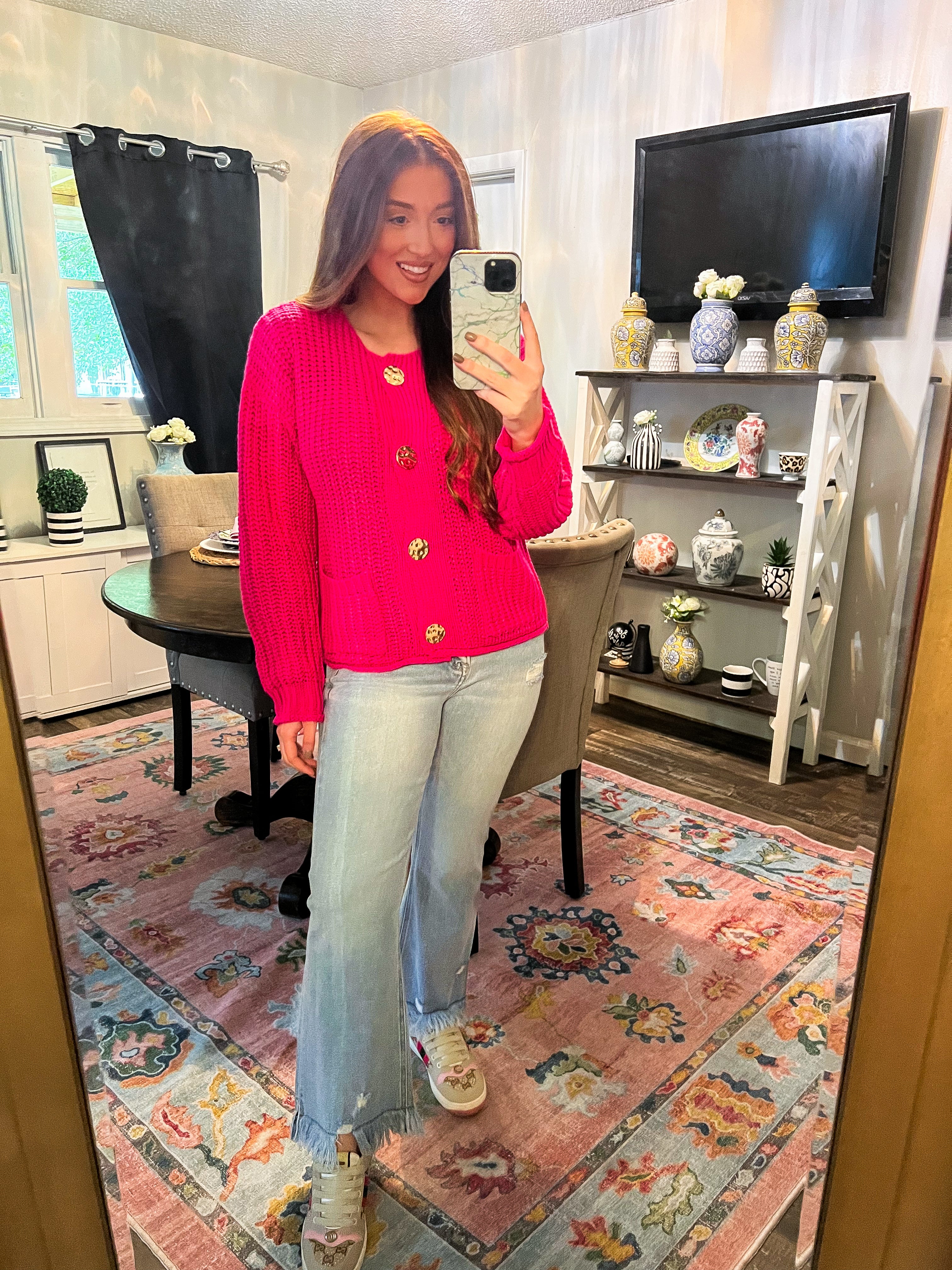 Hot Pink Gold Accent Sweater