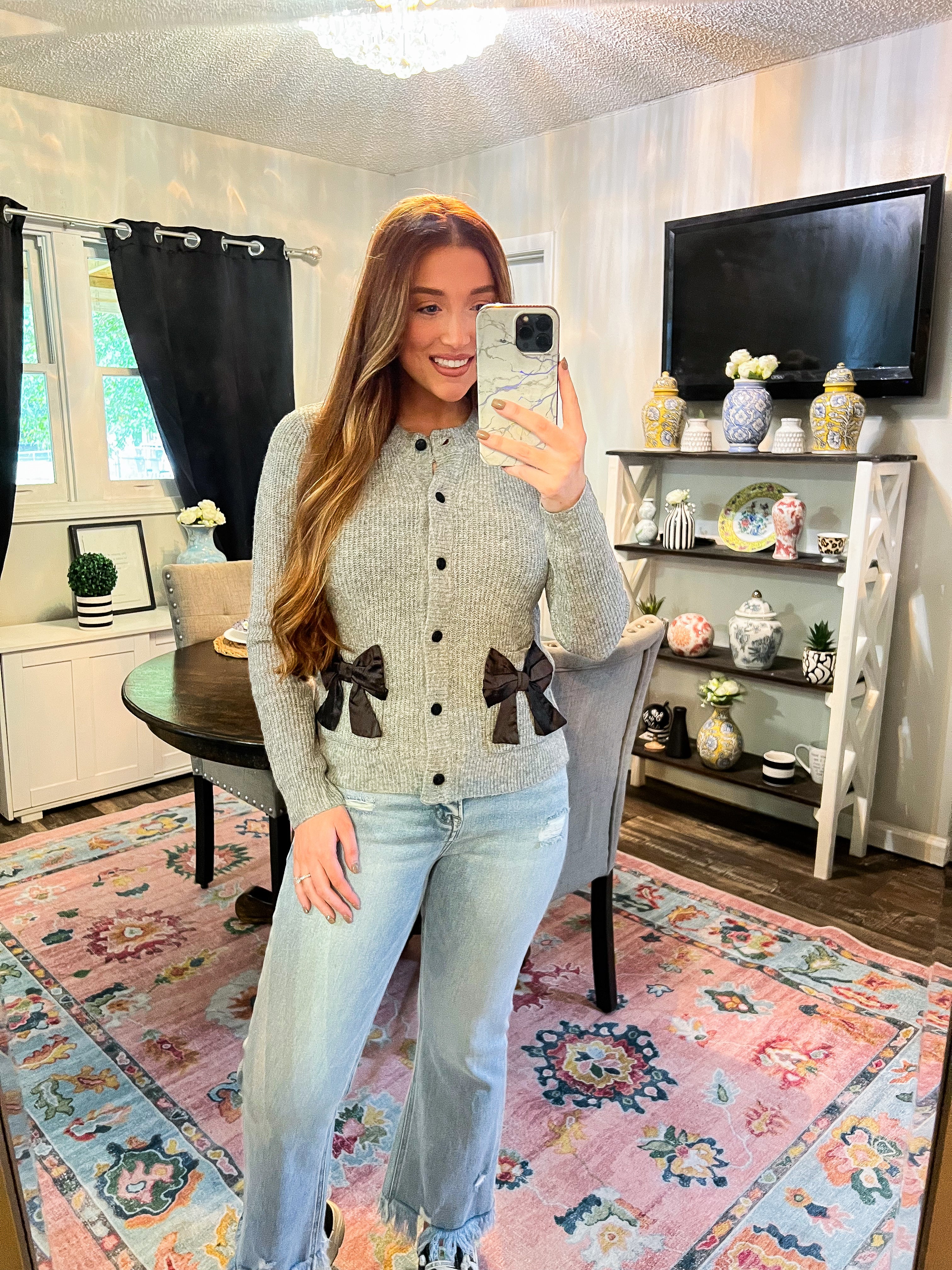 Amanda Grey Bow Cardigan