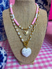 White Clay Marble Enamel Heart Necklace