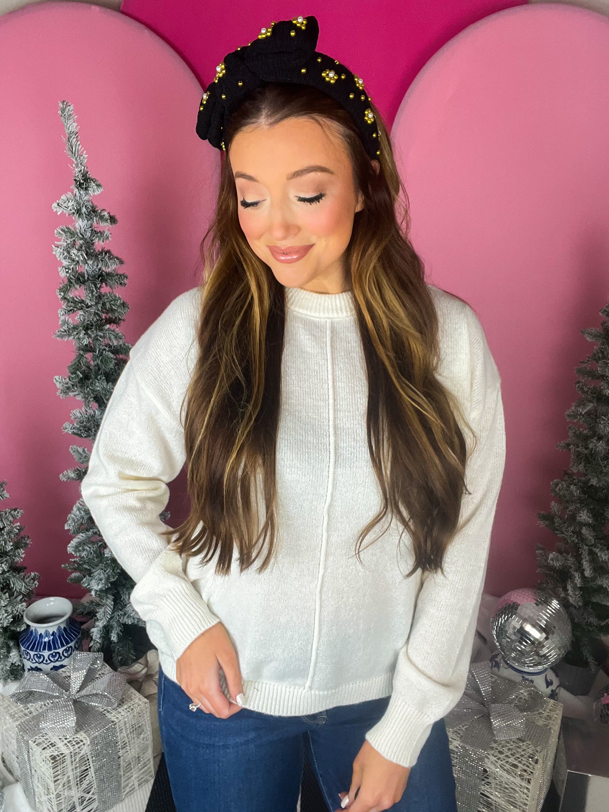 Cream Front Seam Sweater