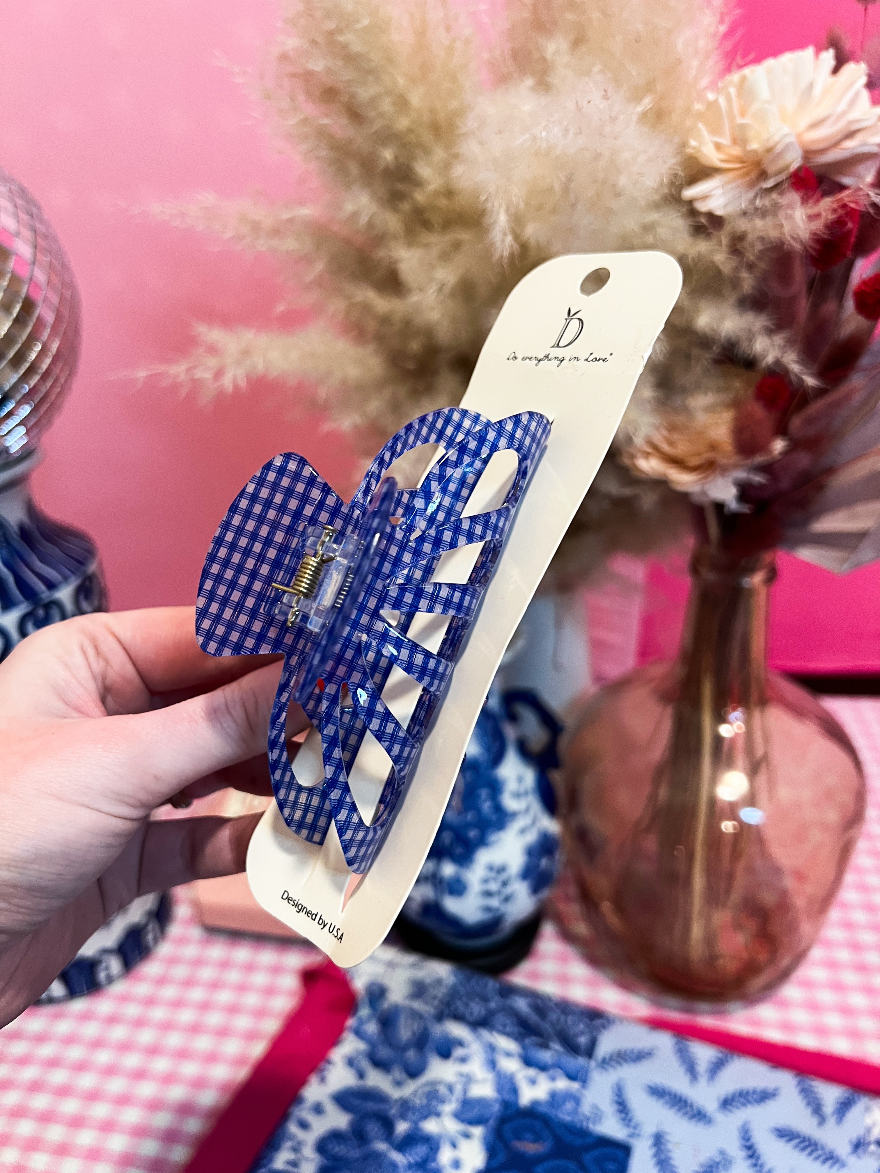 Blue Gingham Claw Clip