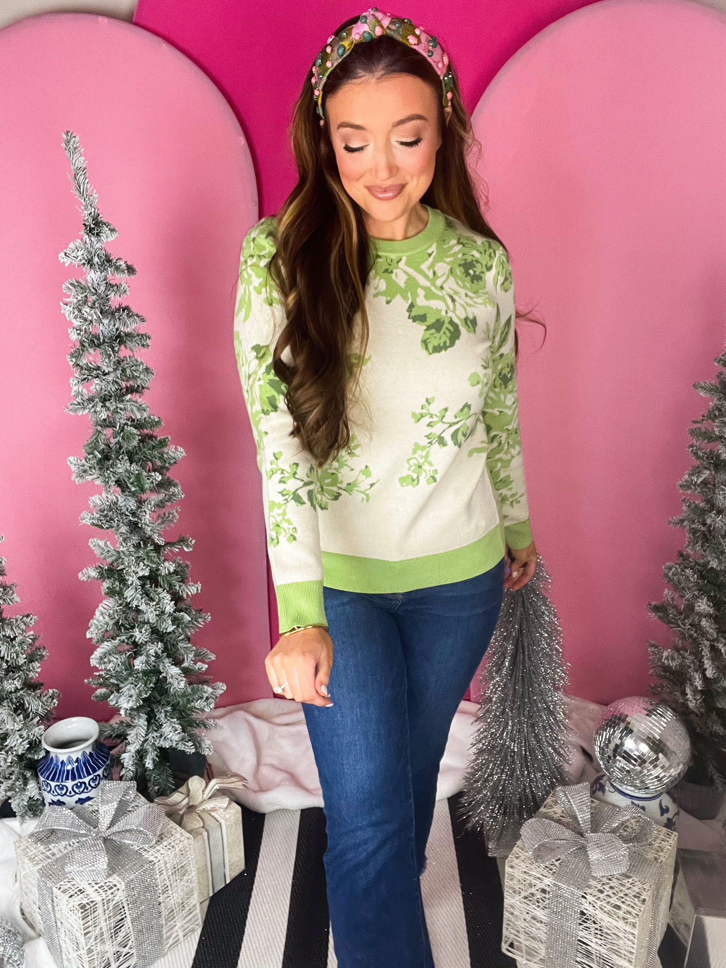 Sage Floral Jacquard Sweater