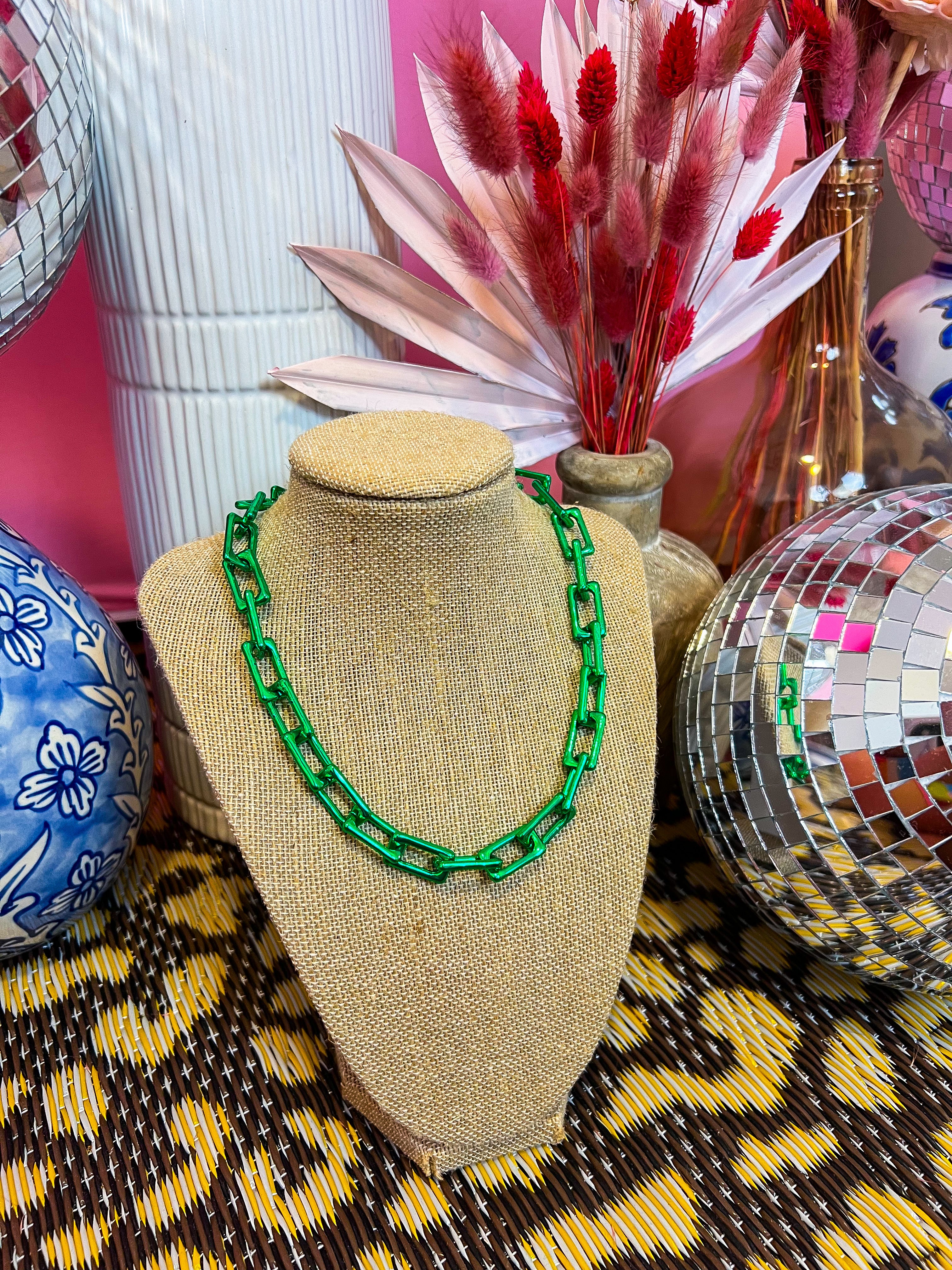 Green Enamel Chain Necklace