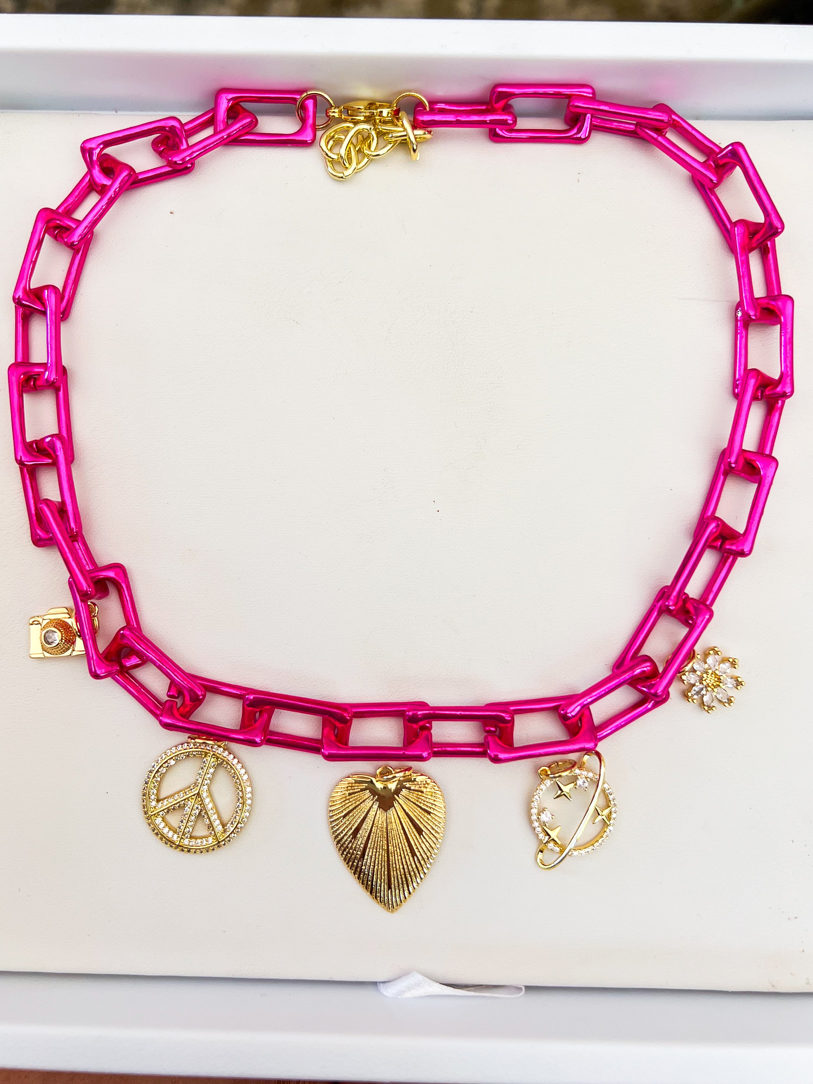 Pink Enamel Chain Necklace