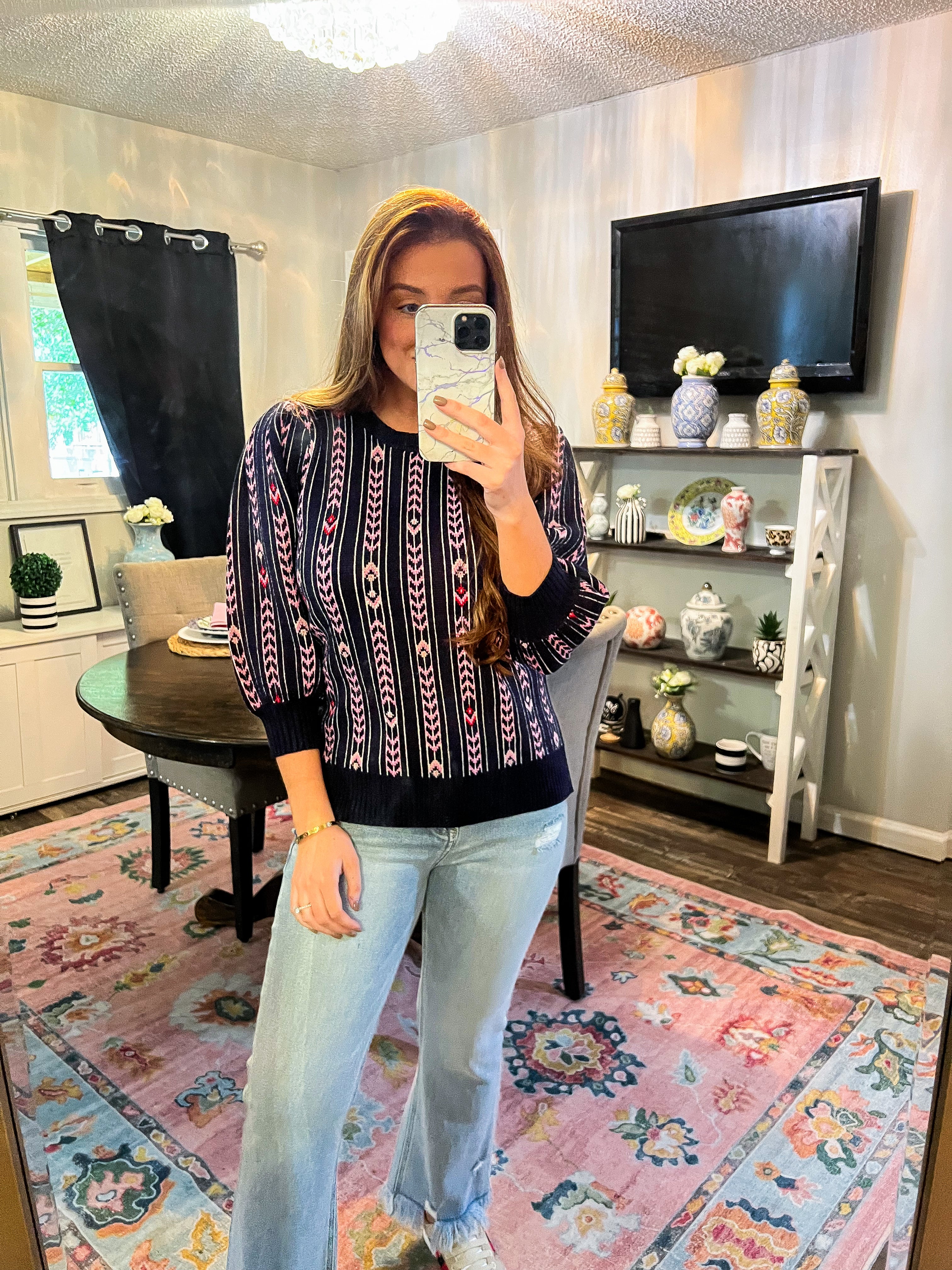 Midnight Floral Jacquard Sweater