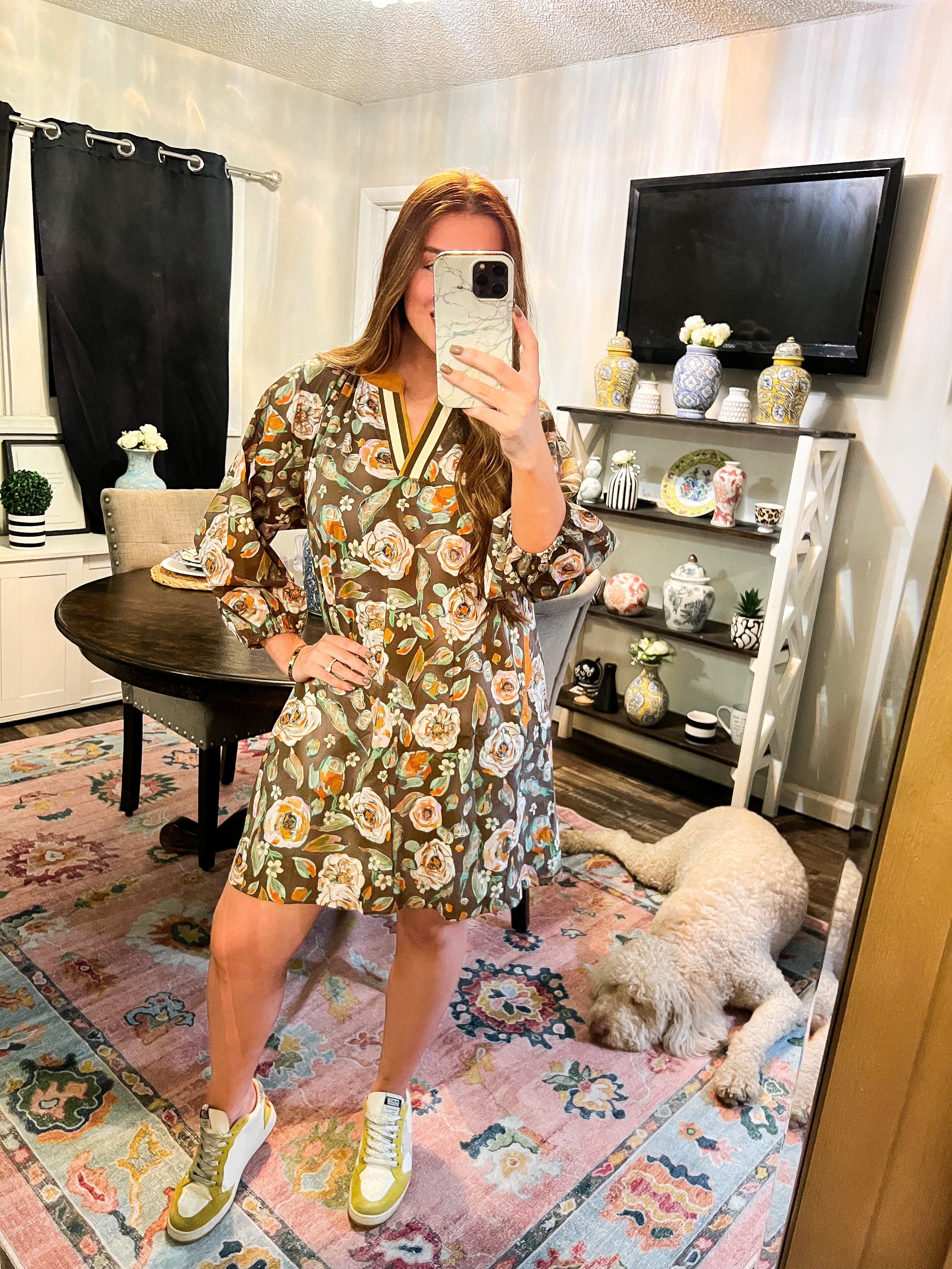 Lauren Olive Floral Dress