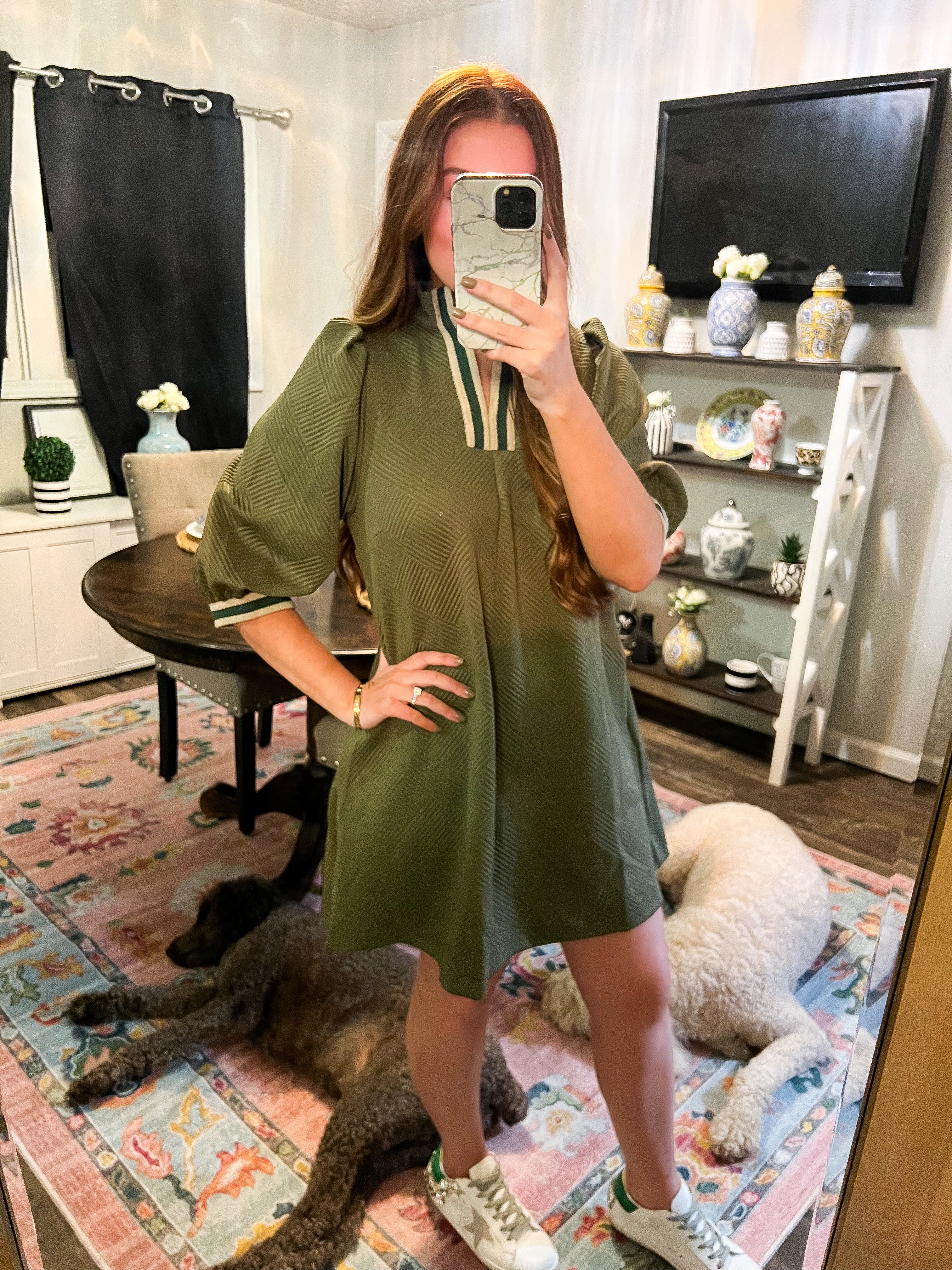 Olive Sporty Jacquard Dress