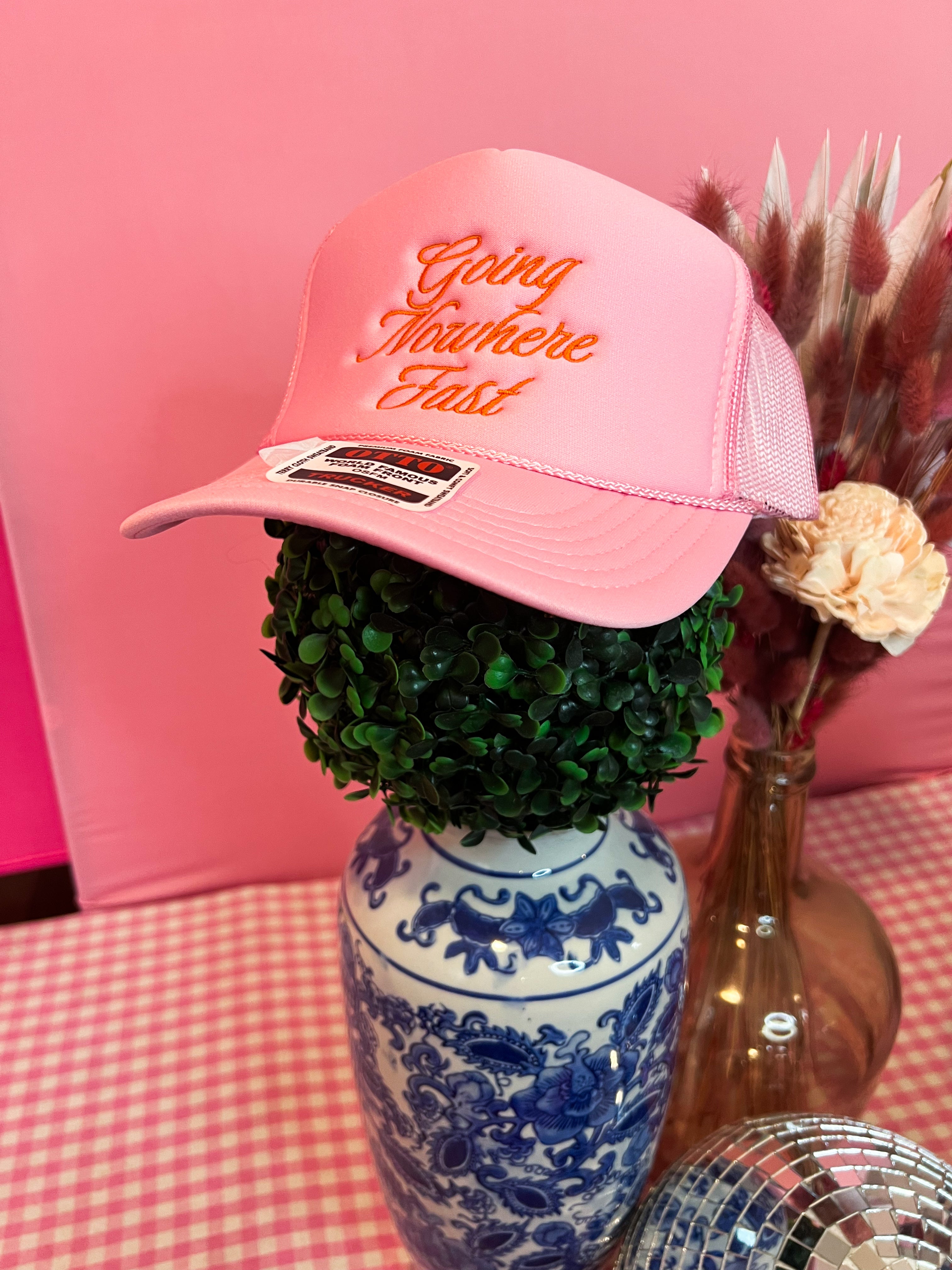 Going Nowhere Fast Pink Trucker