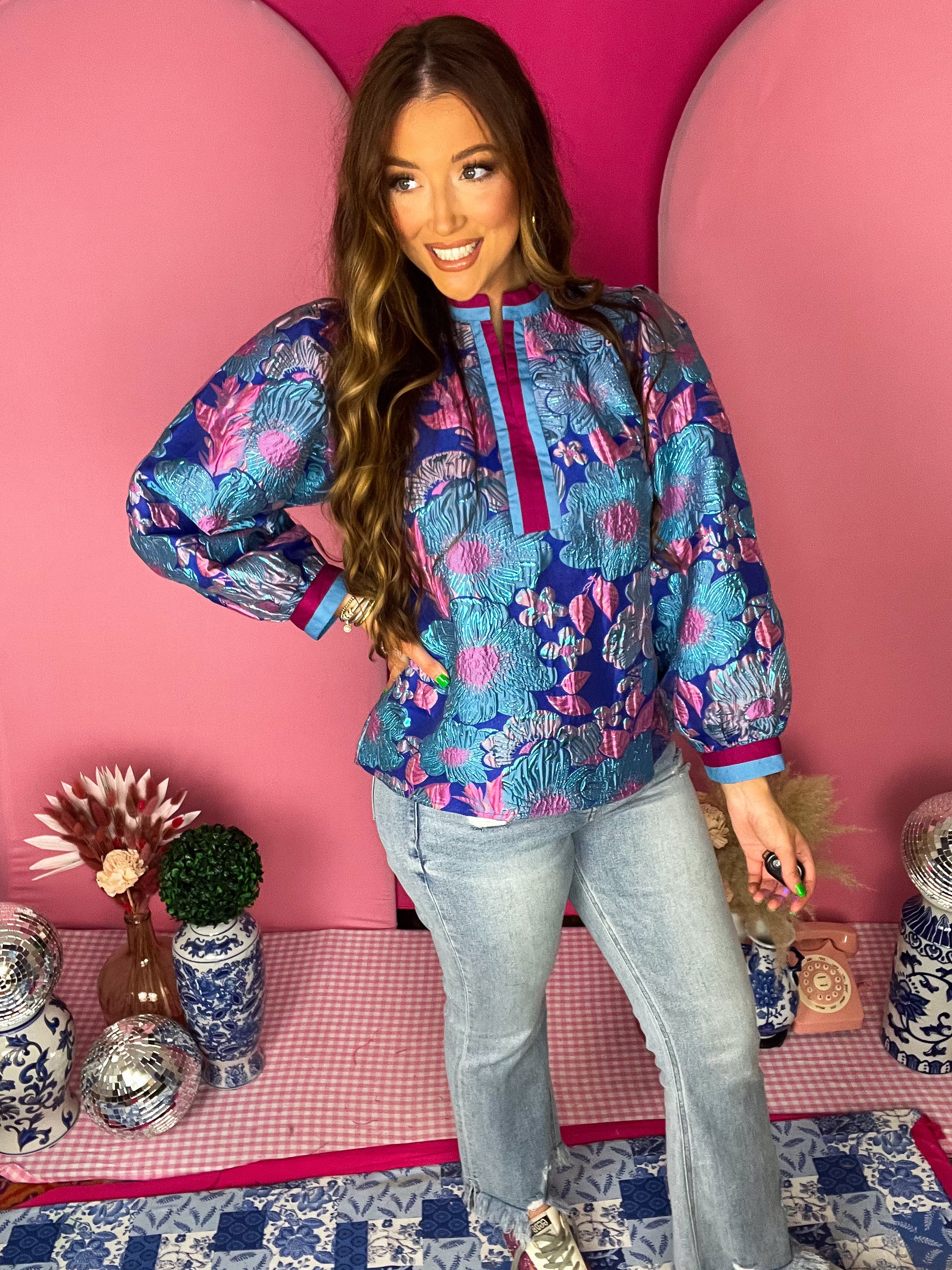 Chole Royal Jacquard Top