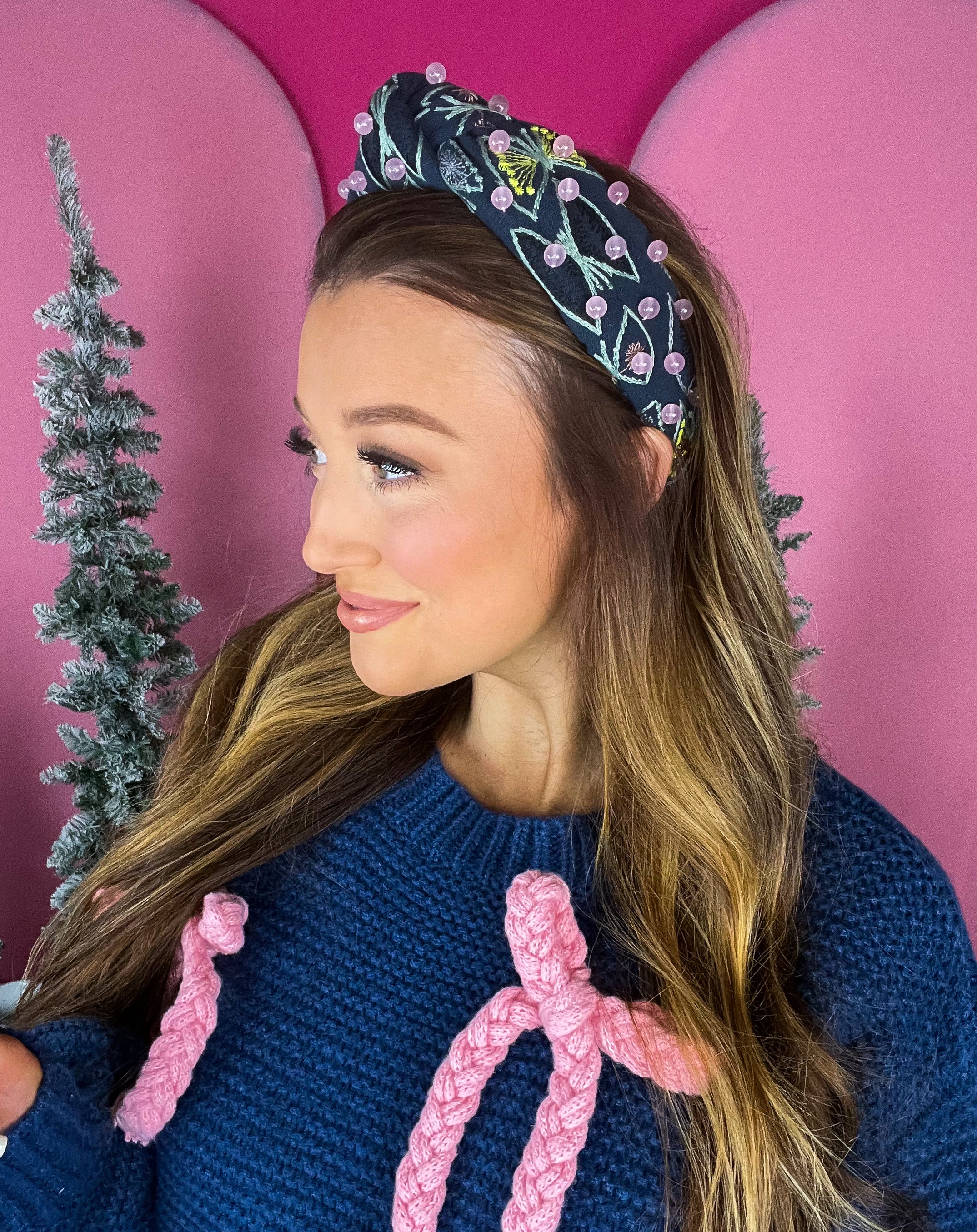 Embroidered Canvas Butterfly Knot Headband