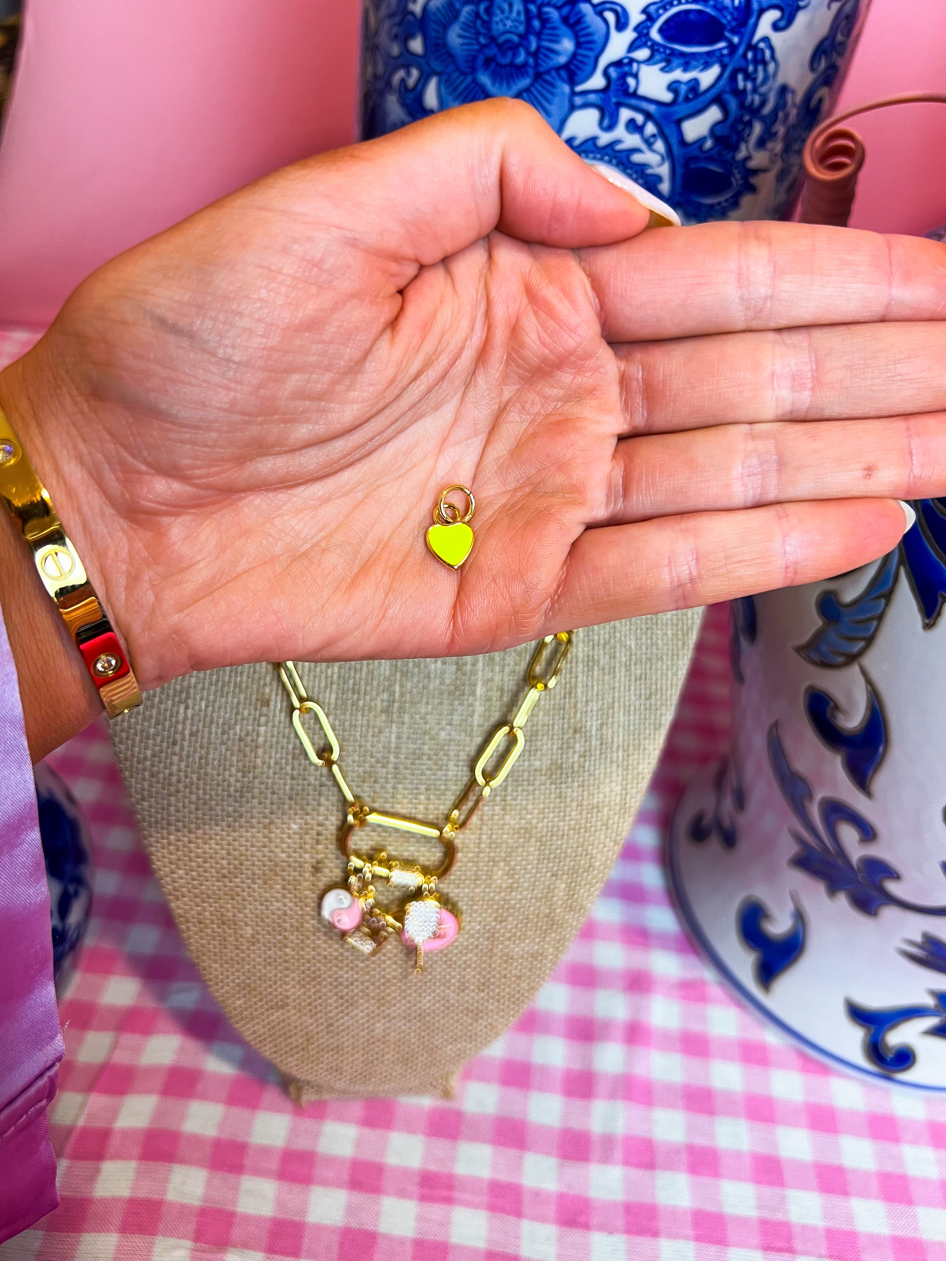 Small Enamel Heart Pendant Chartreuse