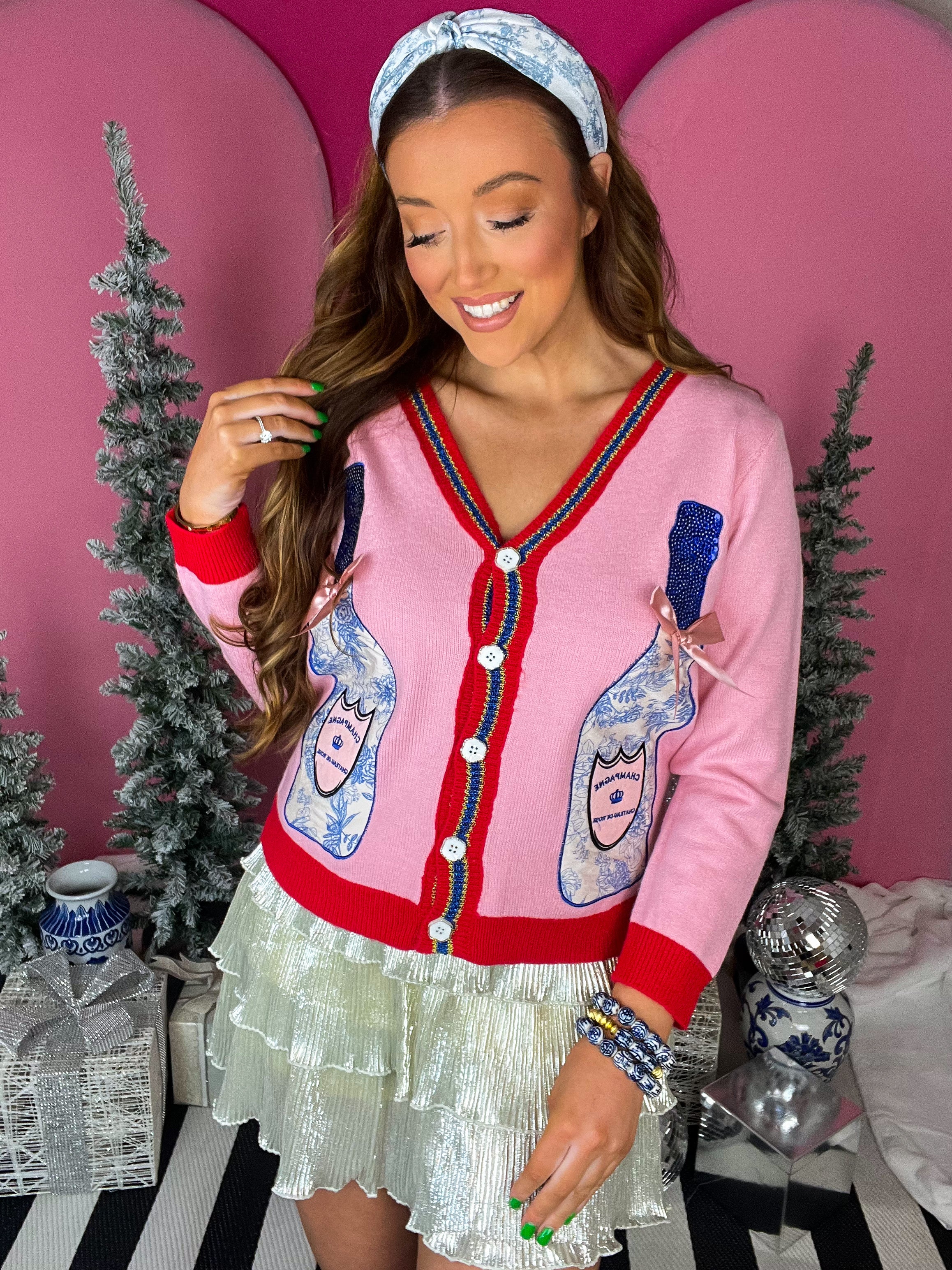 Pink Champagne Bottle Cardigan