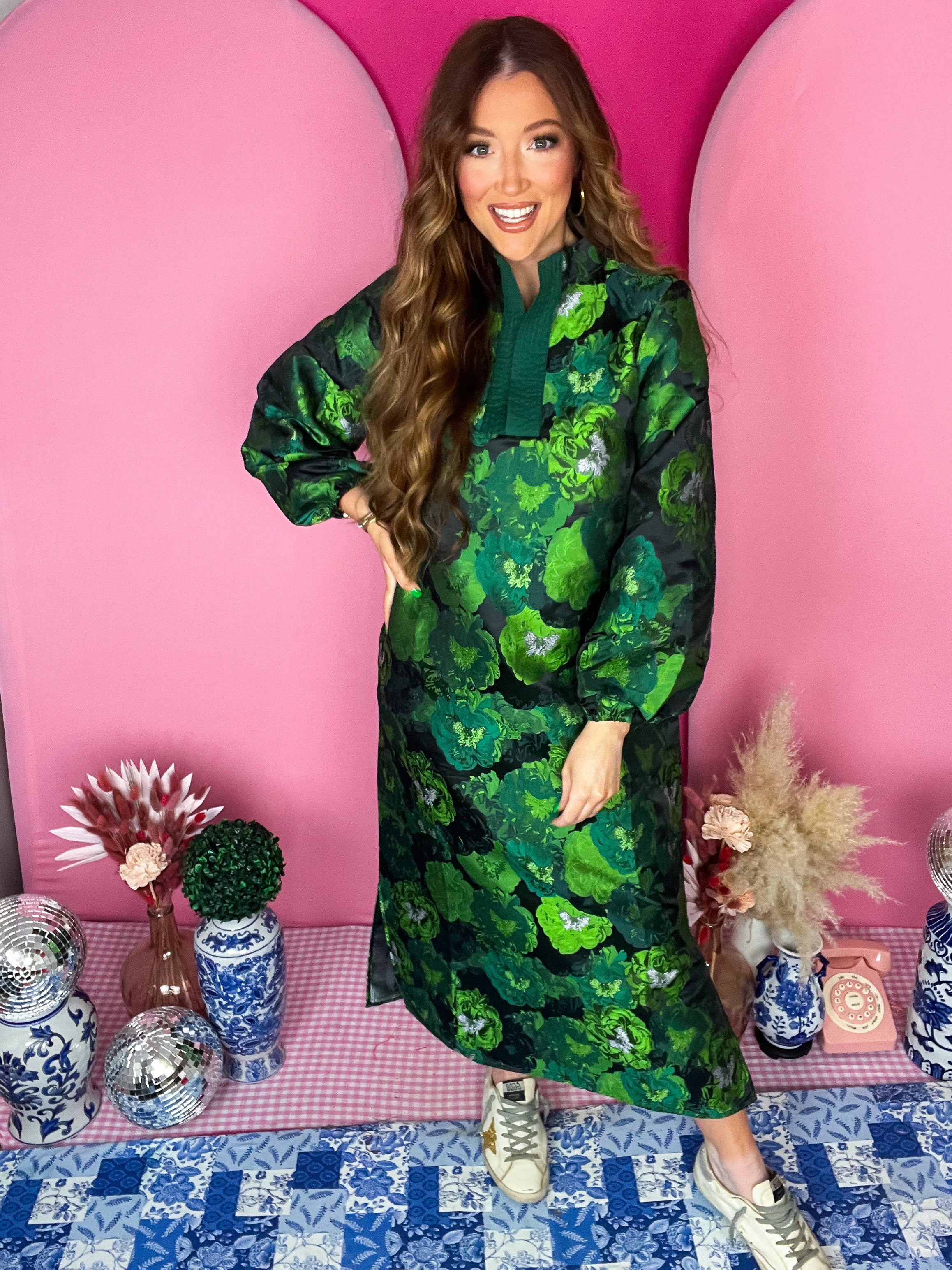 Elizabeth Green Jacquard Dress