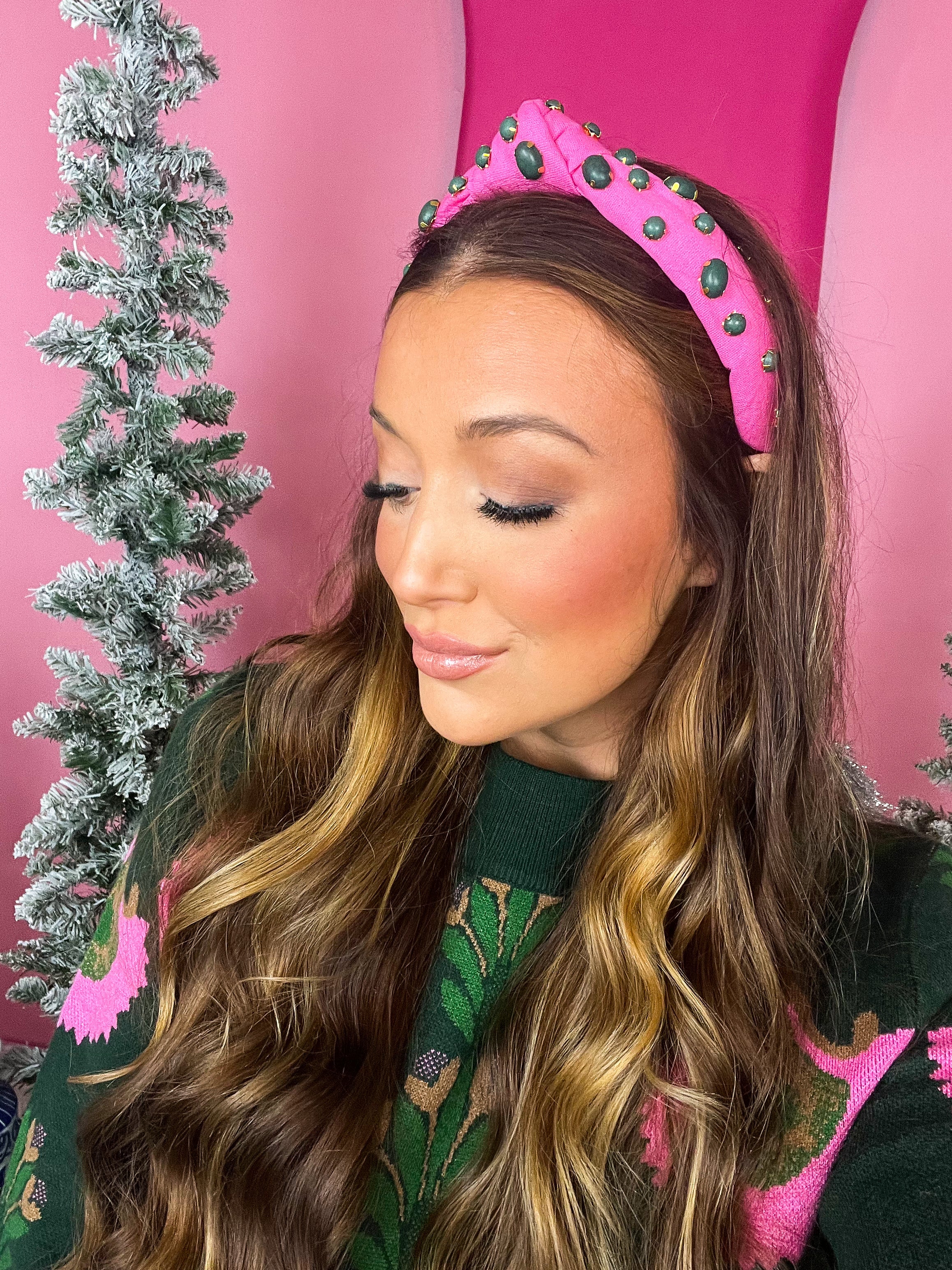 Bubblegum with Green Stone Slim Hello Eddie Headband