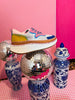 Pink/Blue Platform Woven Stitched Sneakers
