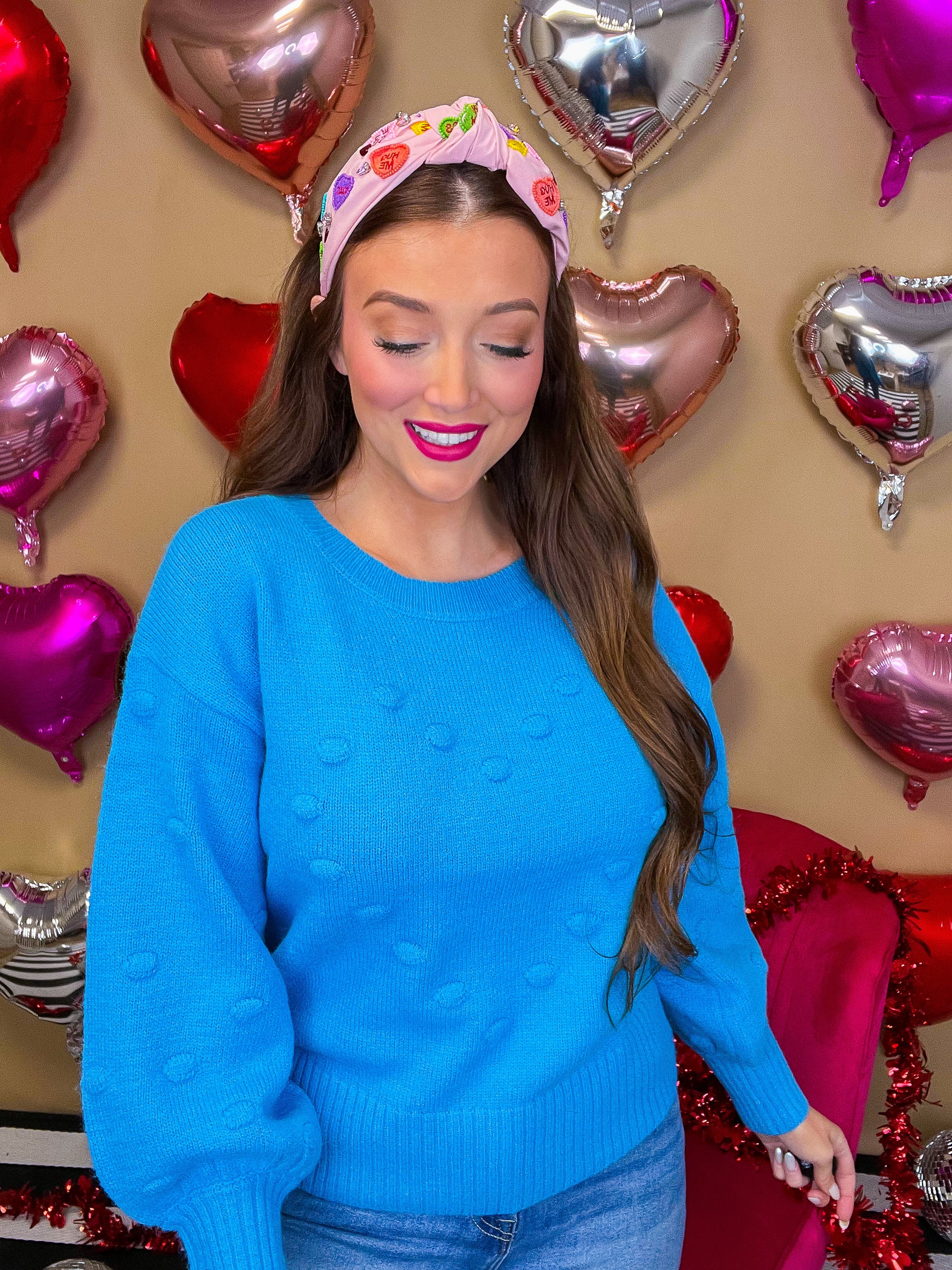 Aqua Heart Pom Sweater