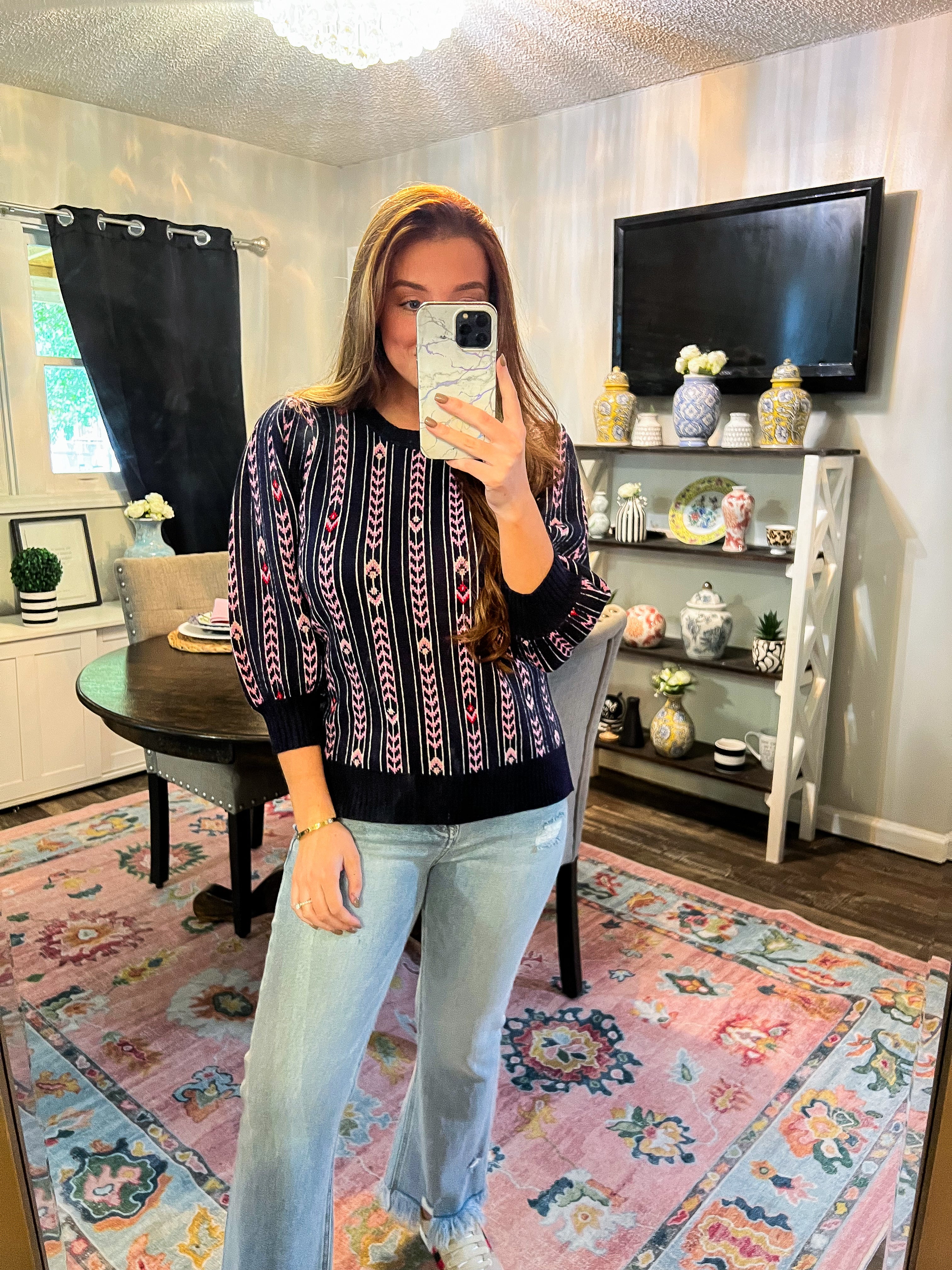 Midnight Floral Jacquard Sweater