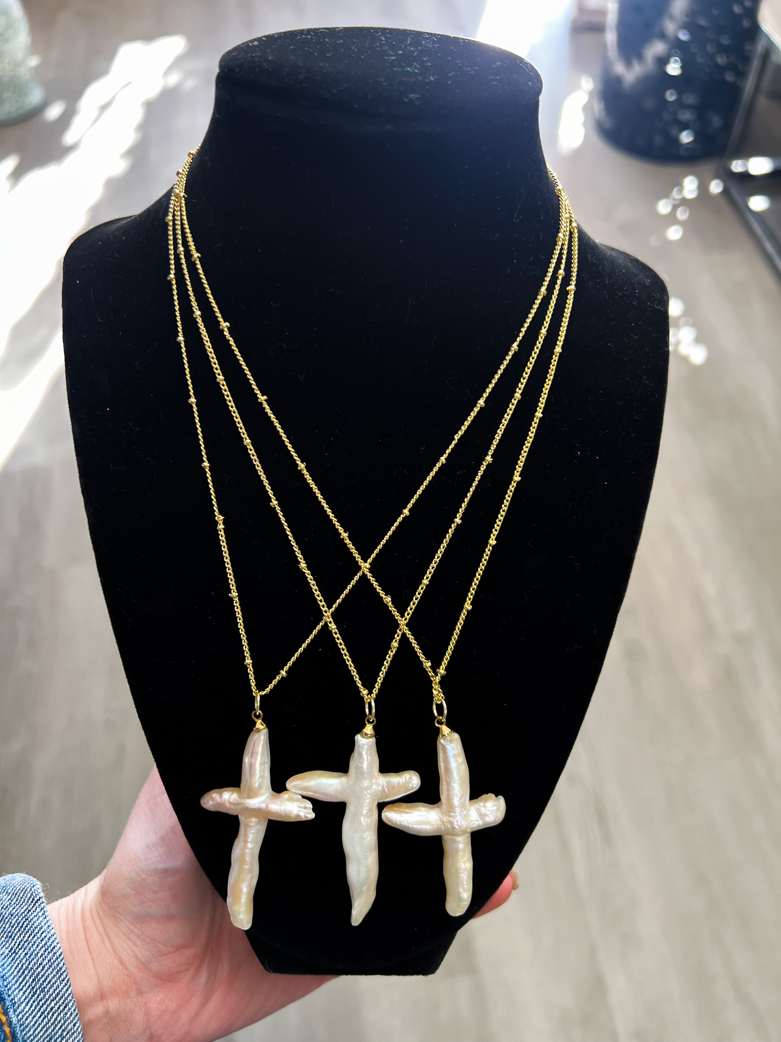 Mother of Pearl Cross Dainty Necklace