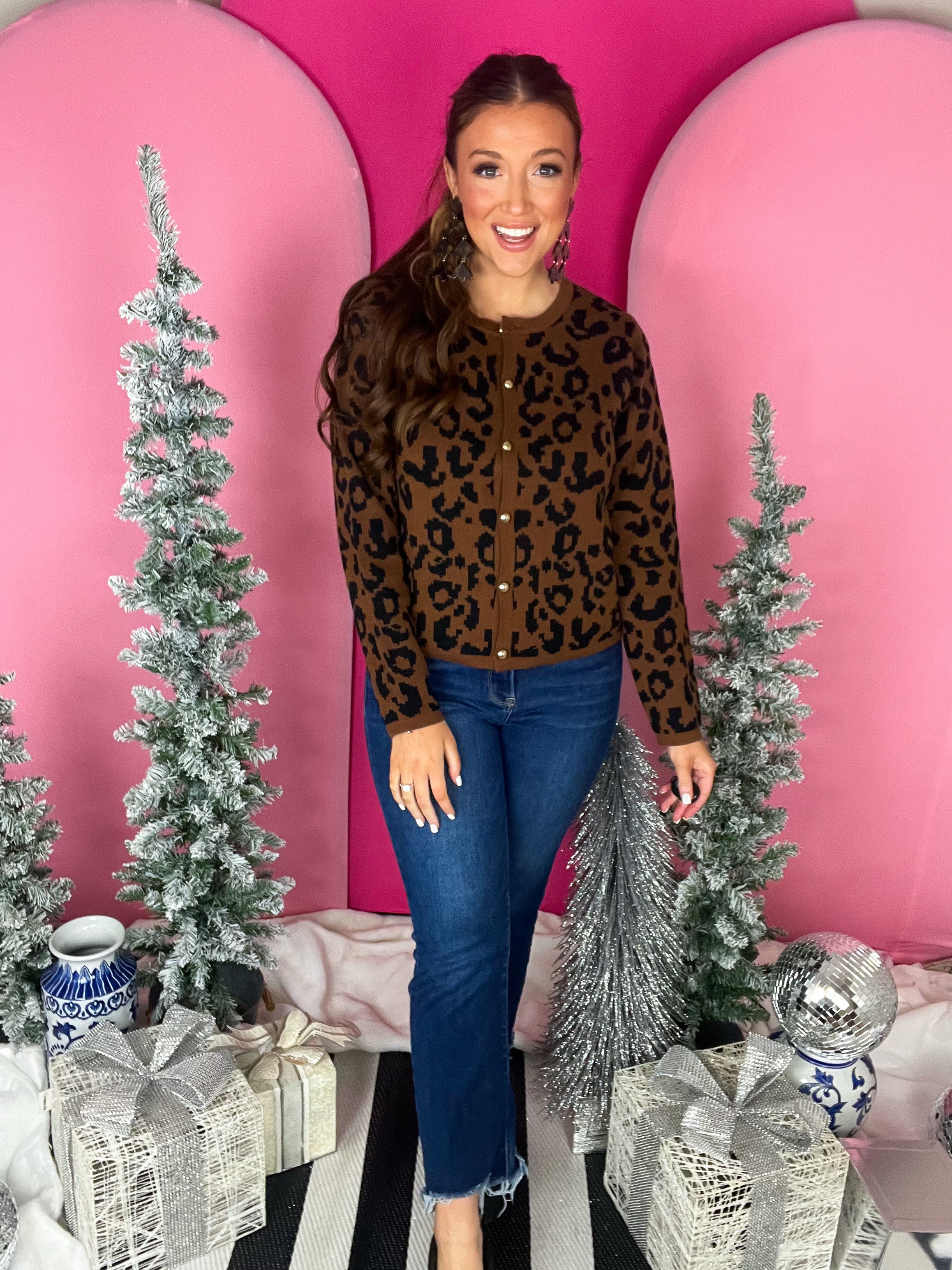 Brown/Black Leopard Button Sweater