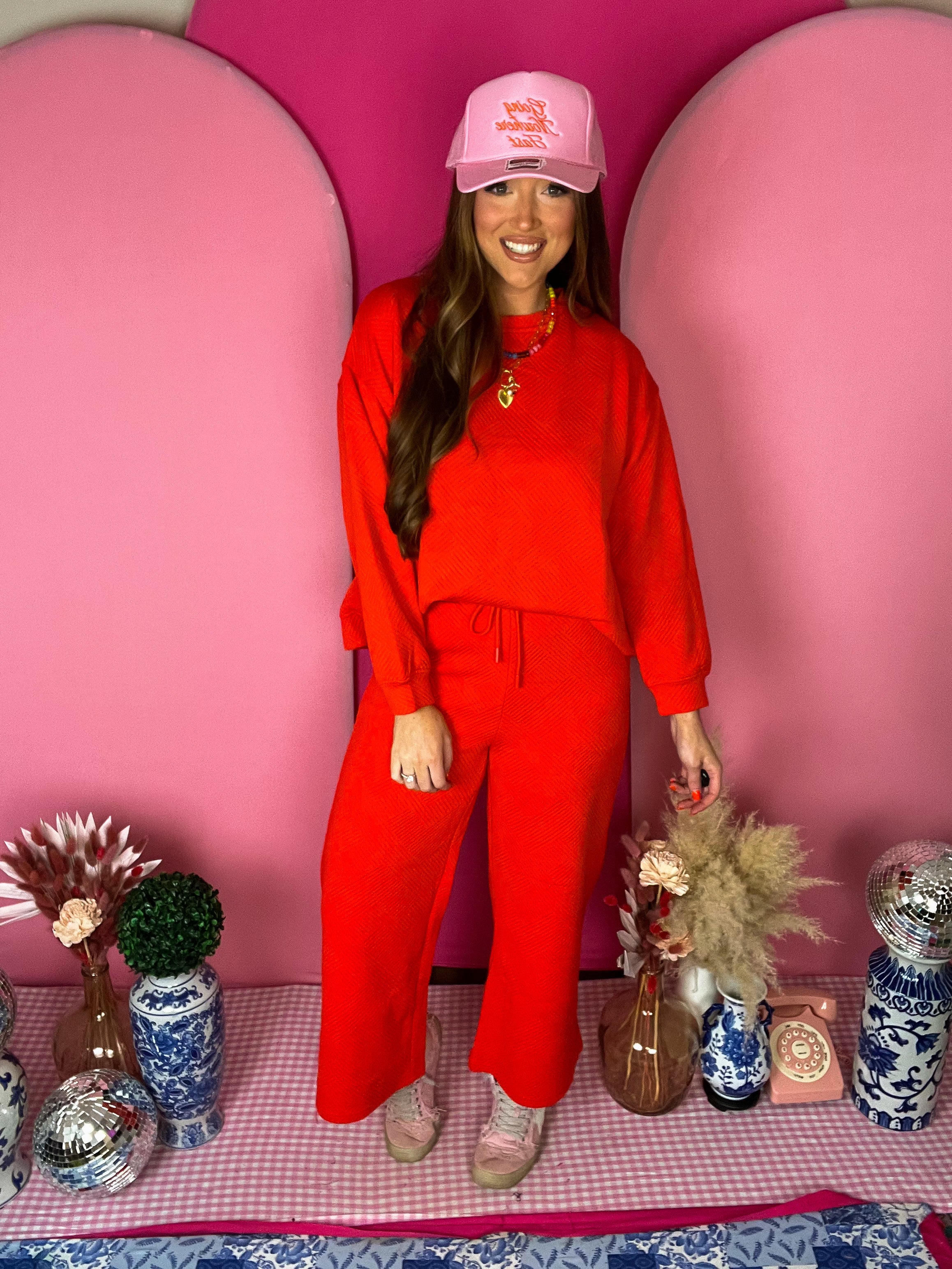 Orange Texture Wide Cropped Pants