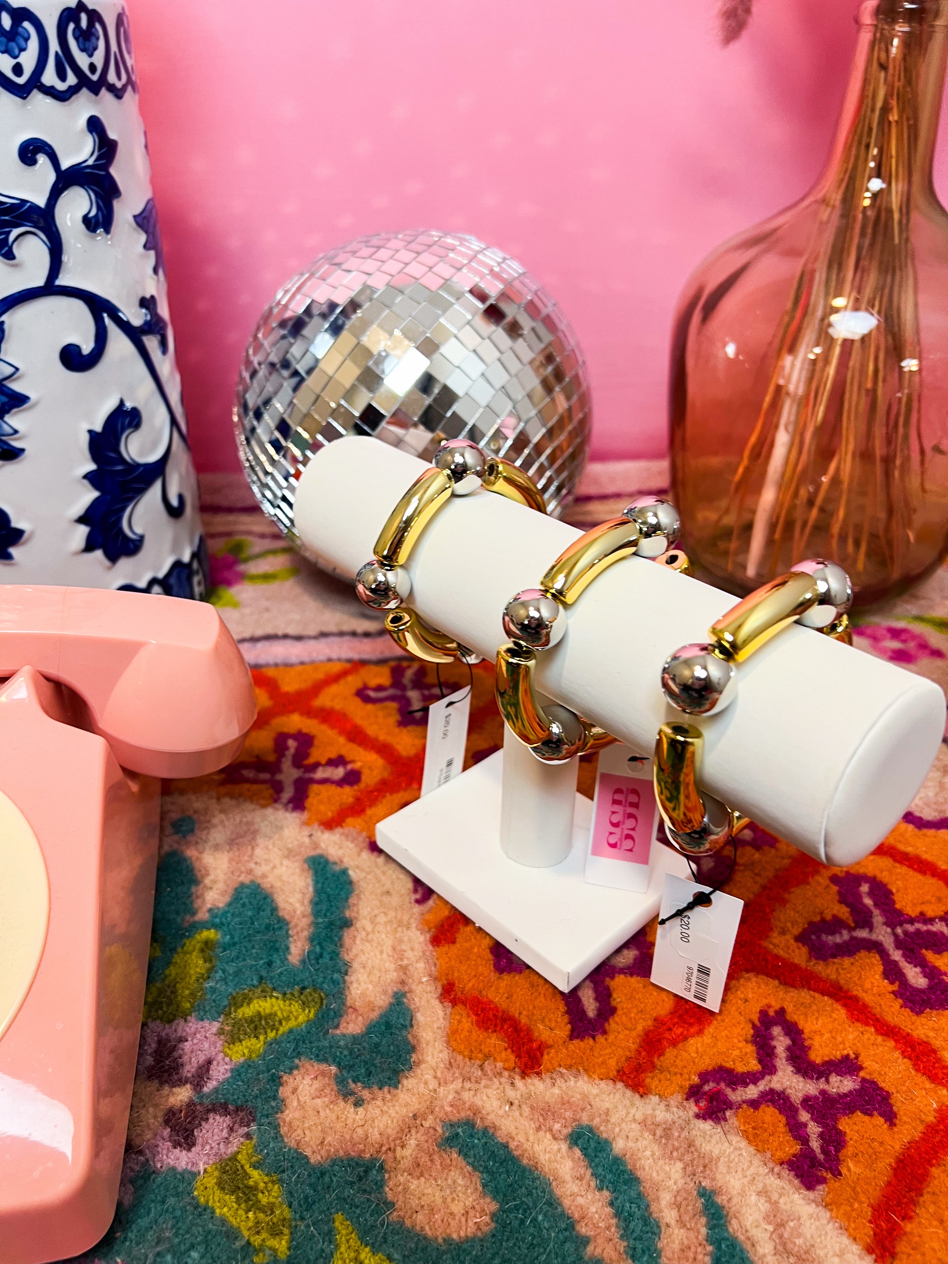 Silver Watch Band Bracelet with Gold + Royal