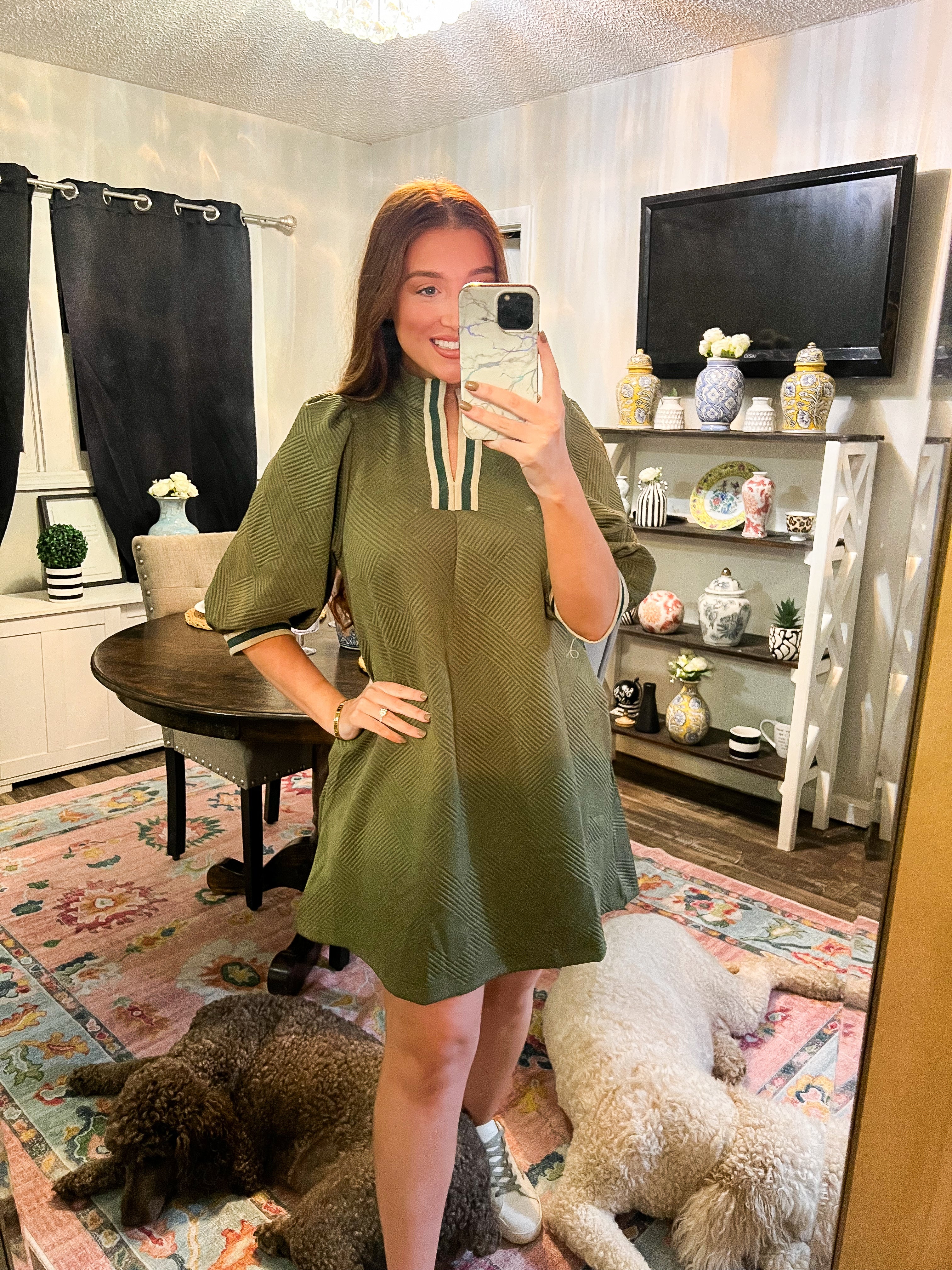 Olive Sporty Jacquard Dress
