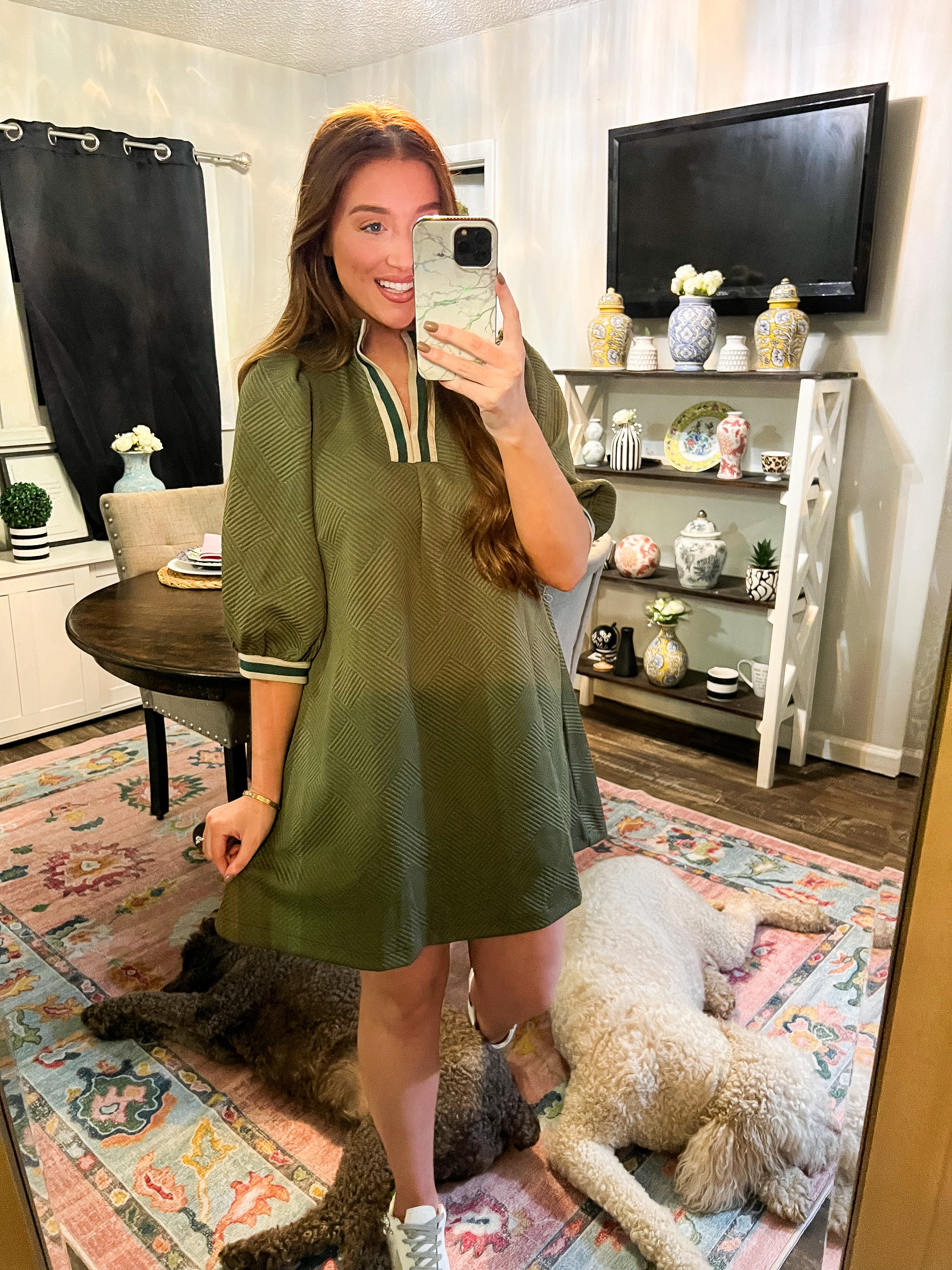 Olive Sporty Jacquard Dress