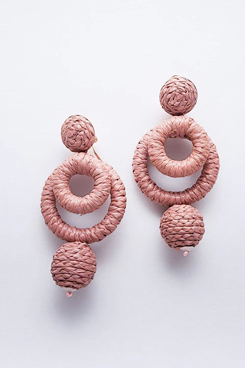 Mauve Double Hoop Raffia Earring