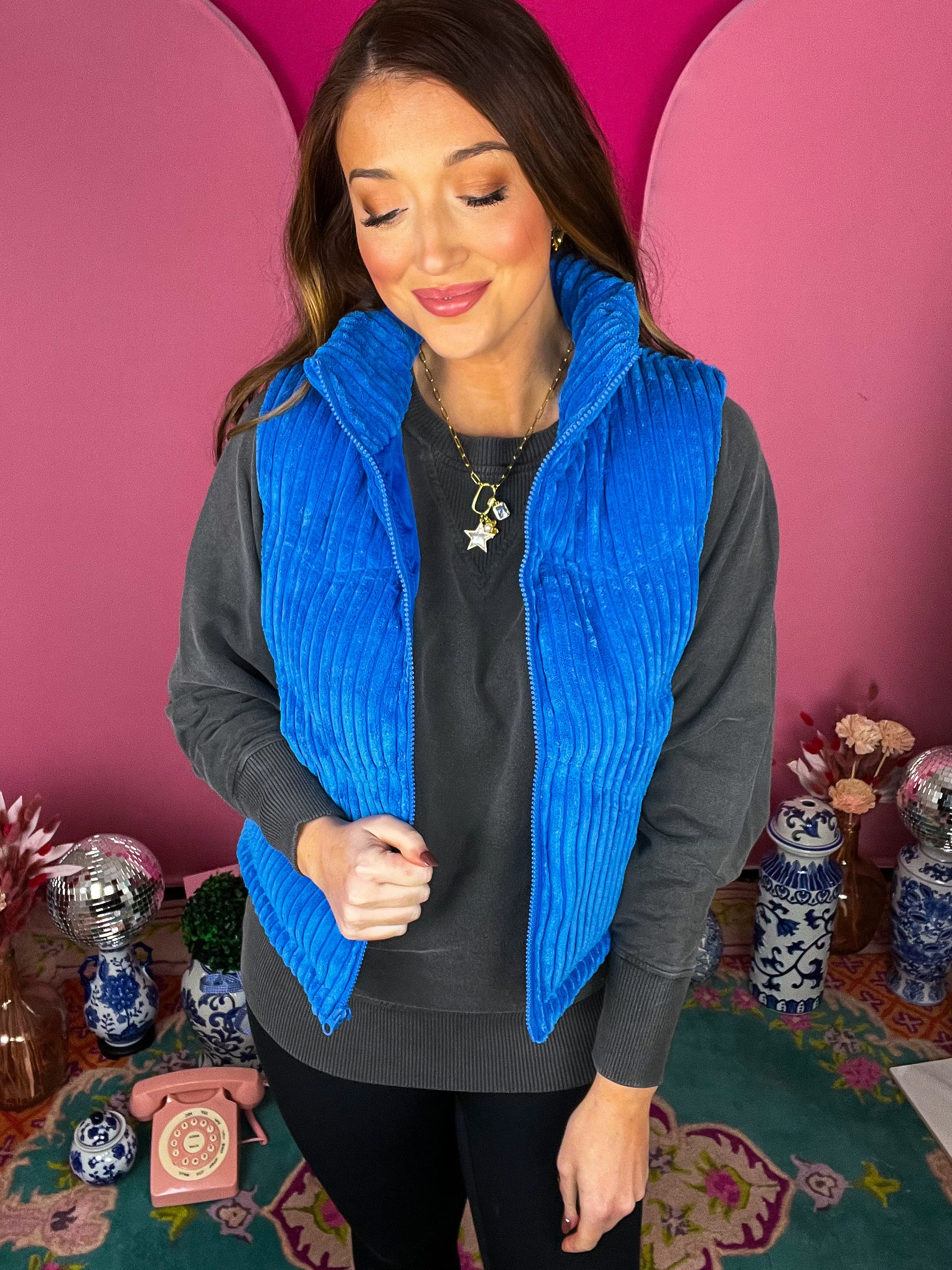 Zig Zag Blue Puffer Corduroy Vest