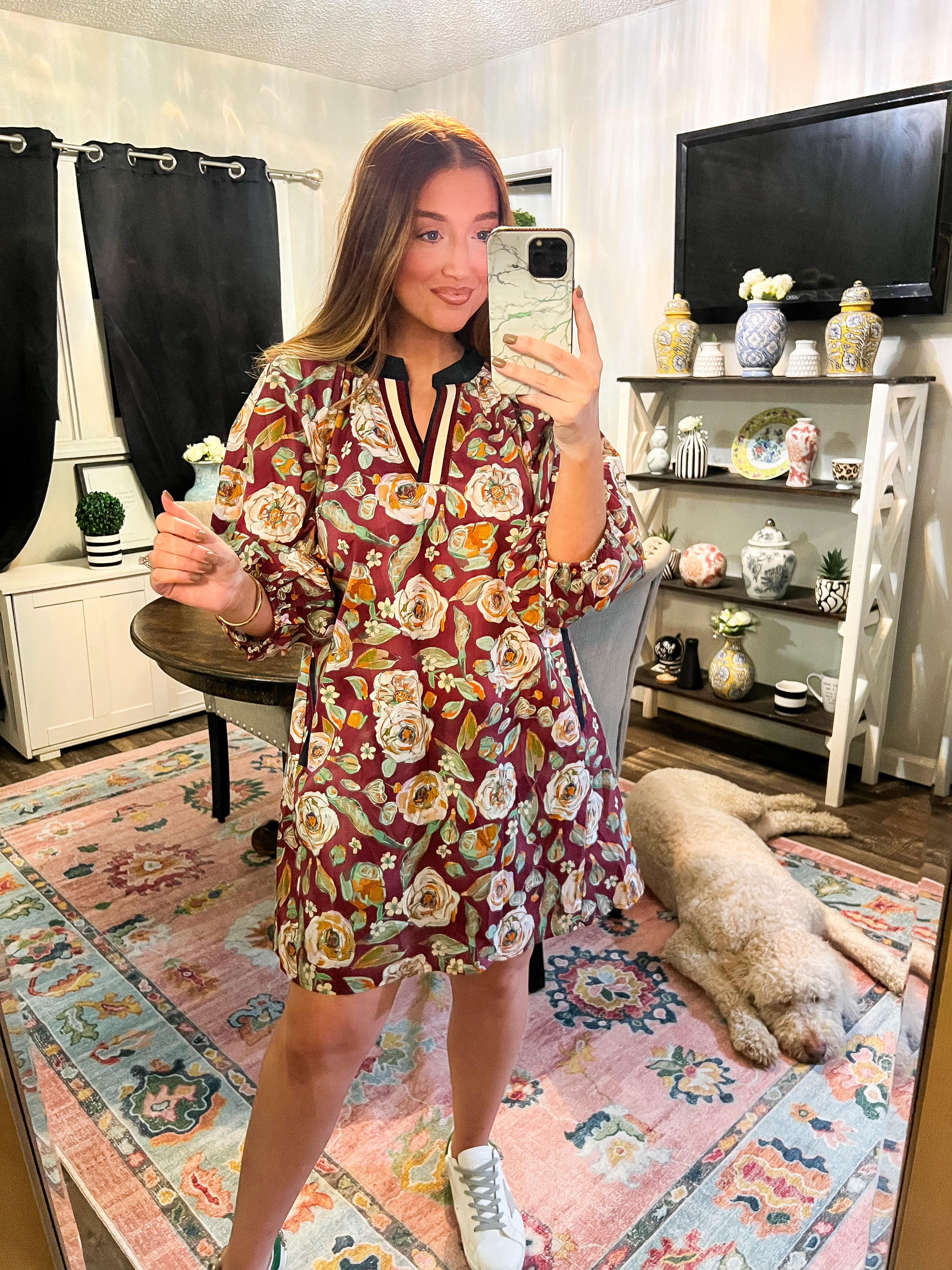 Lauren Burgundy Floral Dress