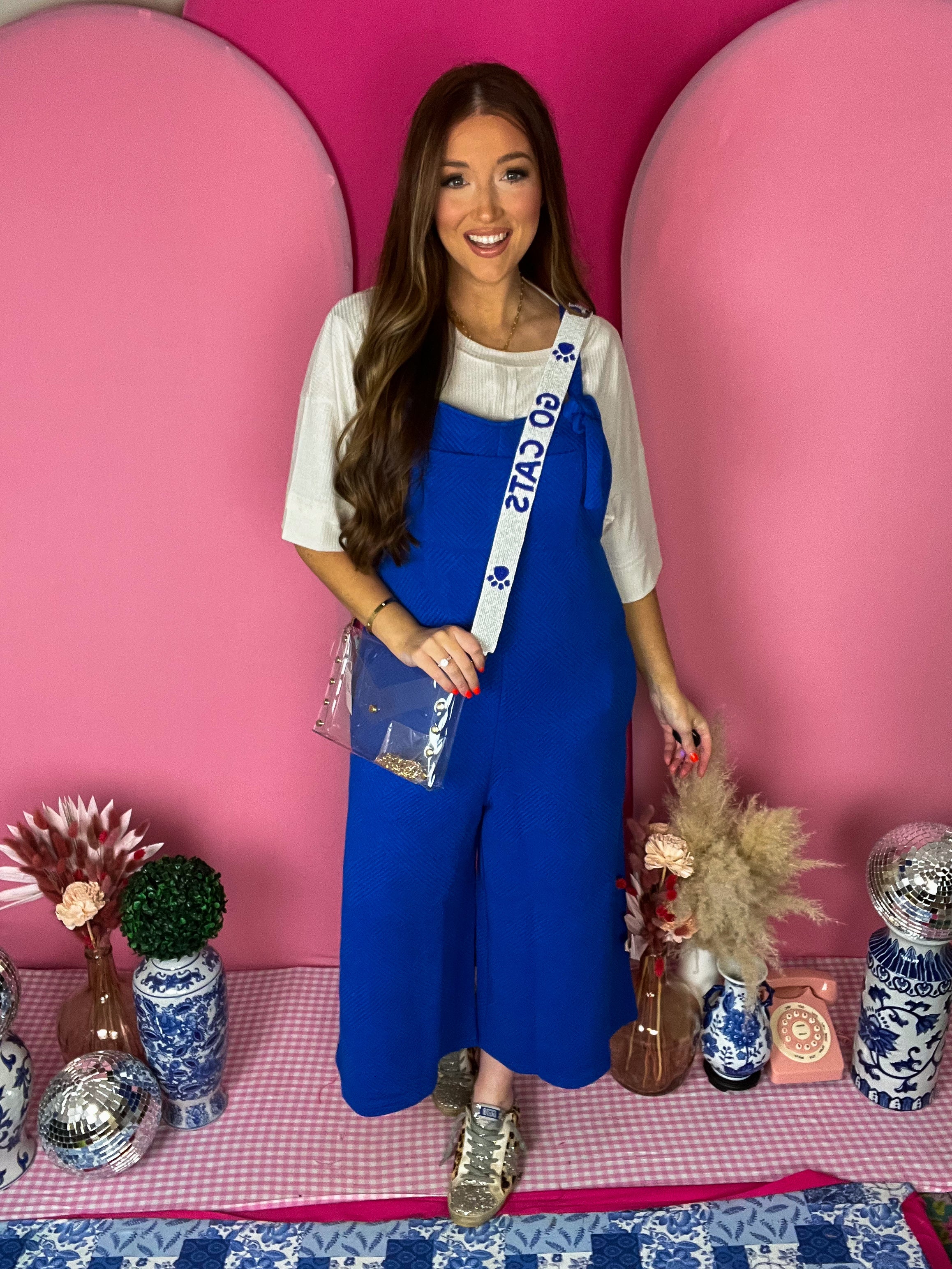 Royal Blue Texture Cropped Overalls