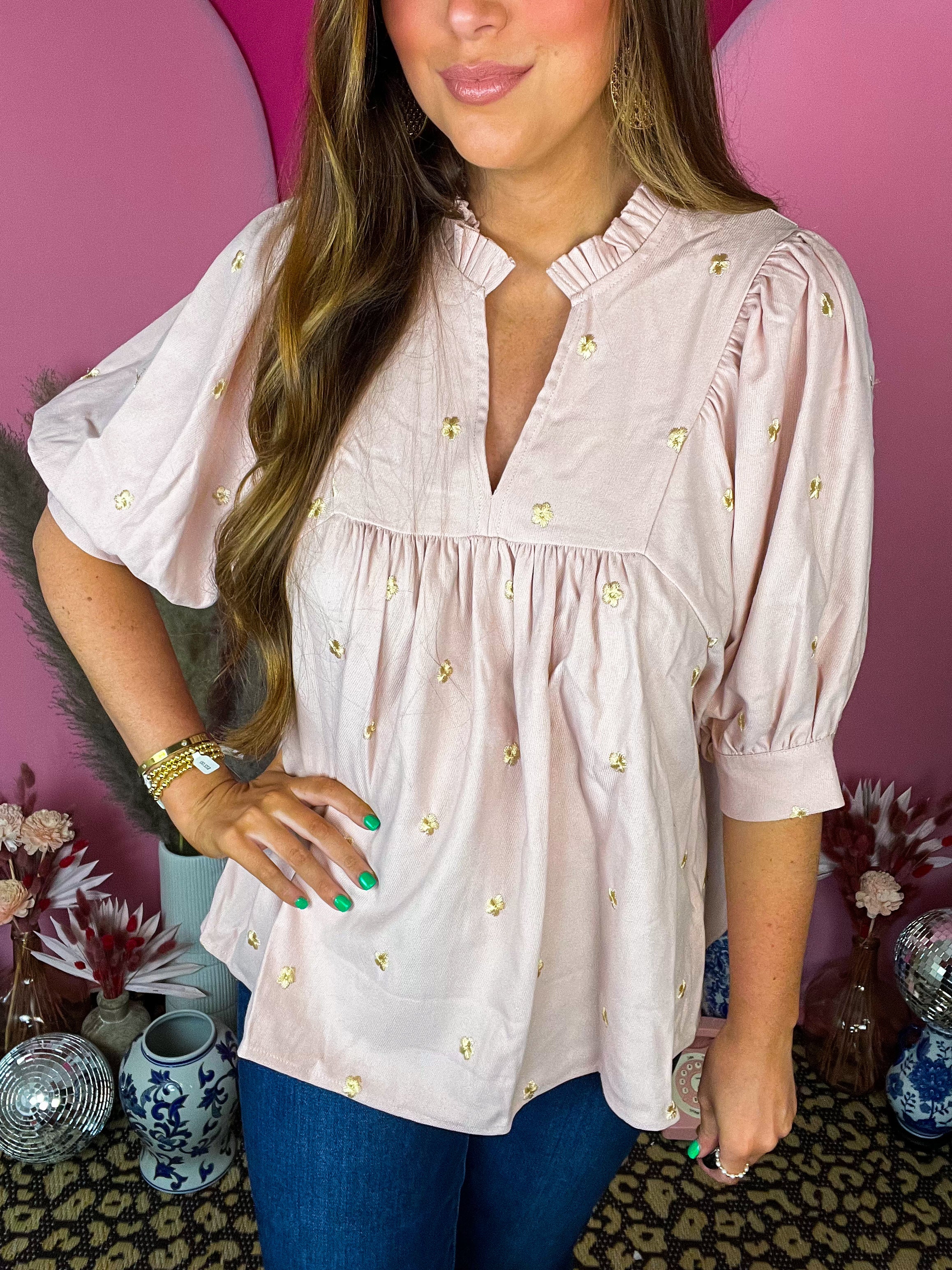 Destinee Blush Embriodered Top