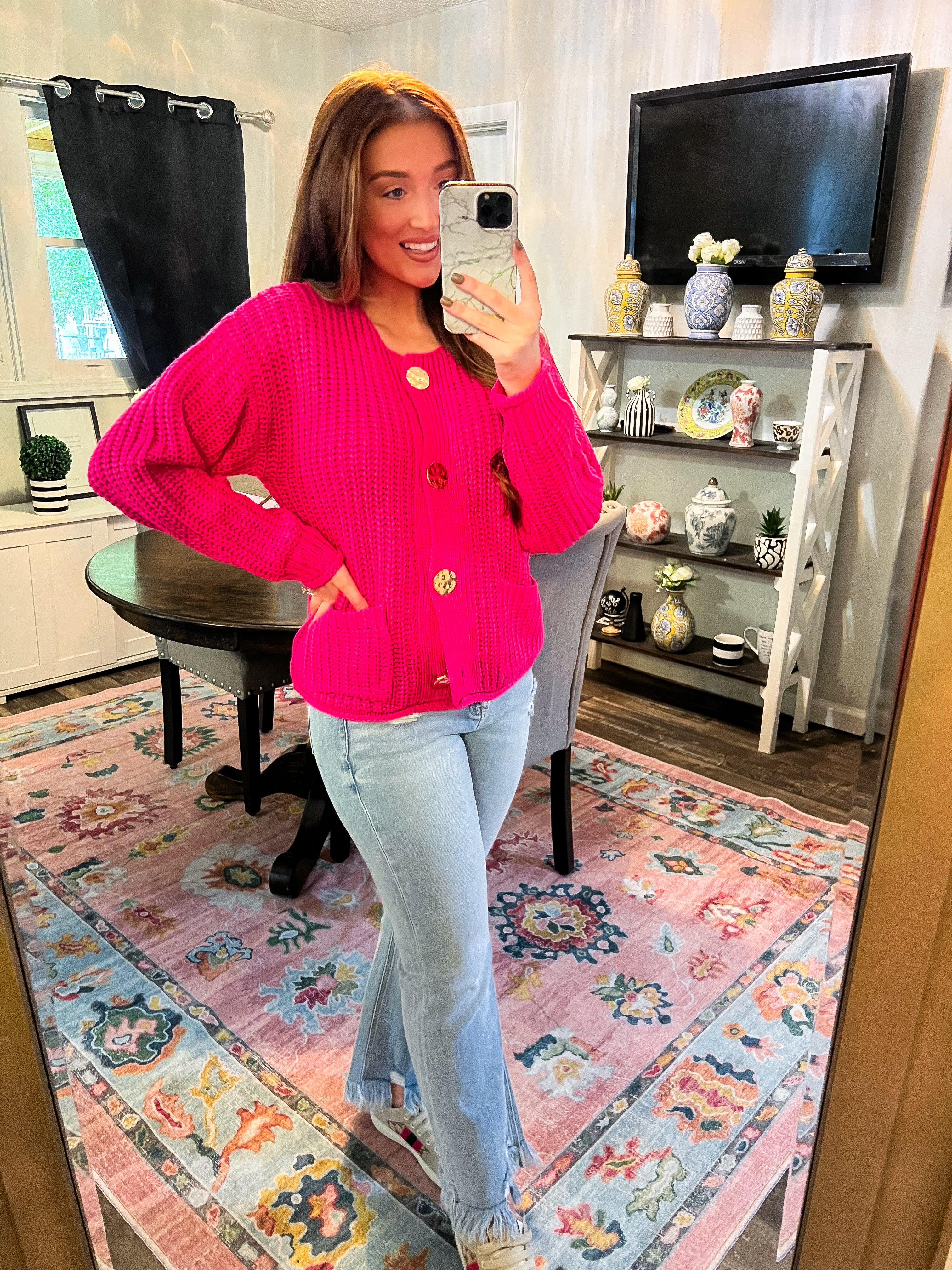 Hot Pink Gold Accent Sweater
