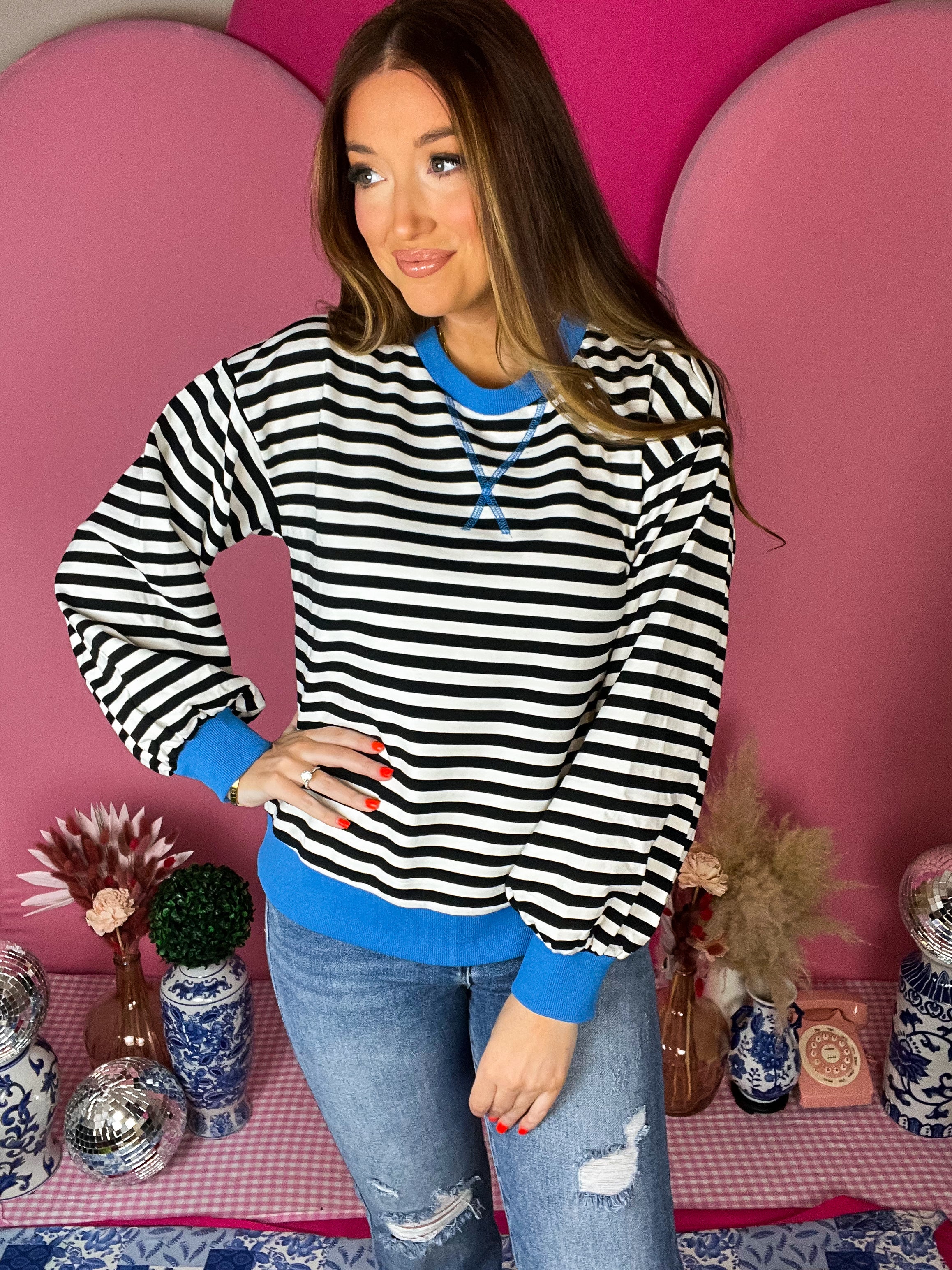 White/Black Stripe Sweatshirt