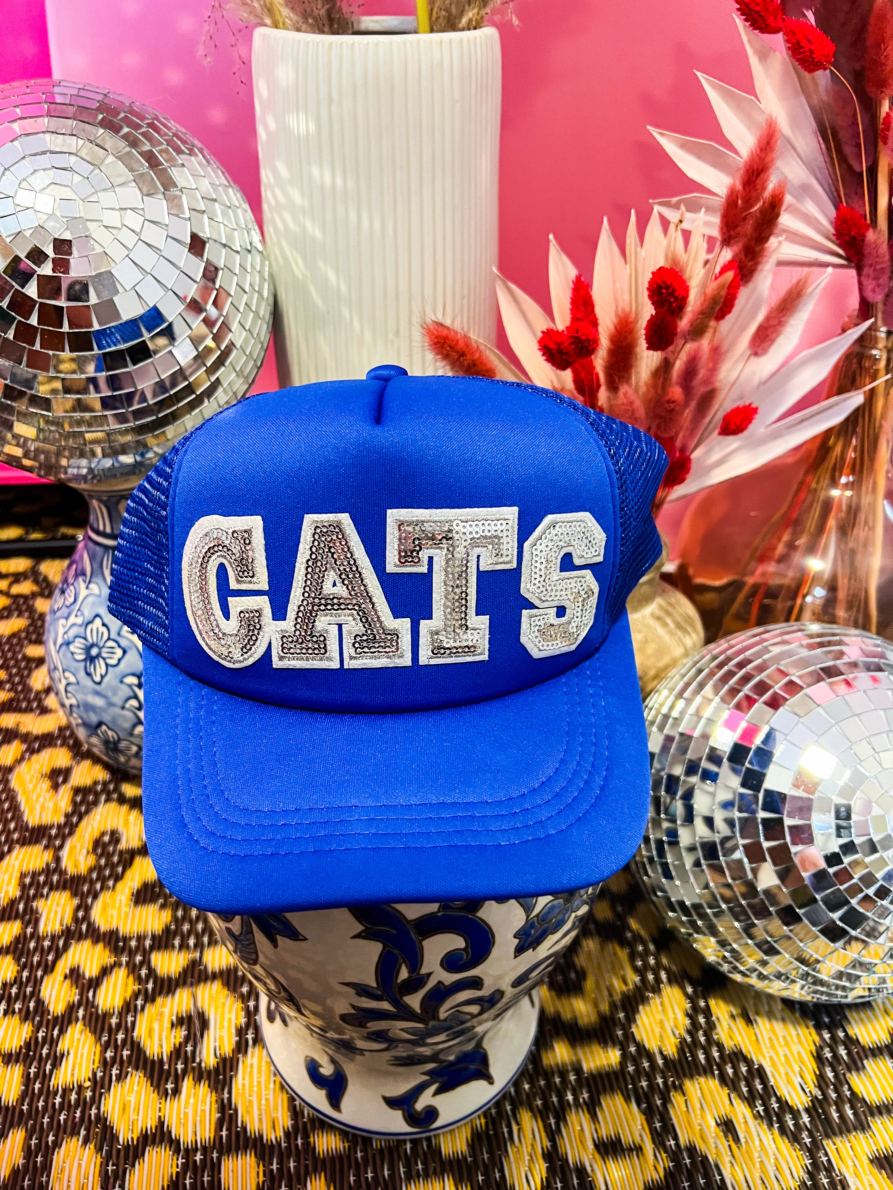 CATS Silver Sequin Beaded Trucker Hat