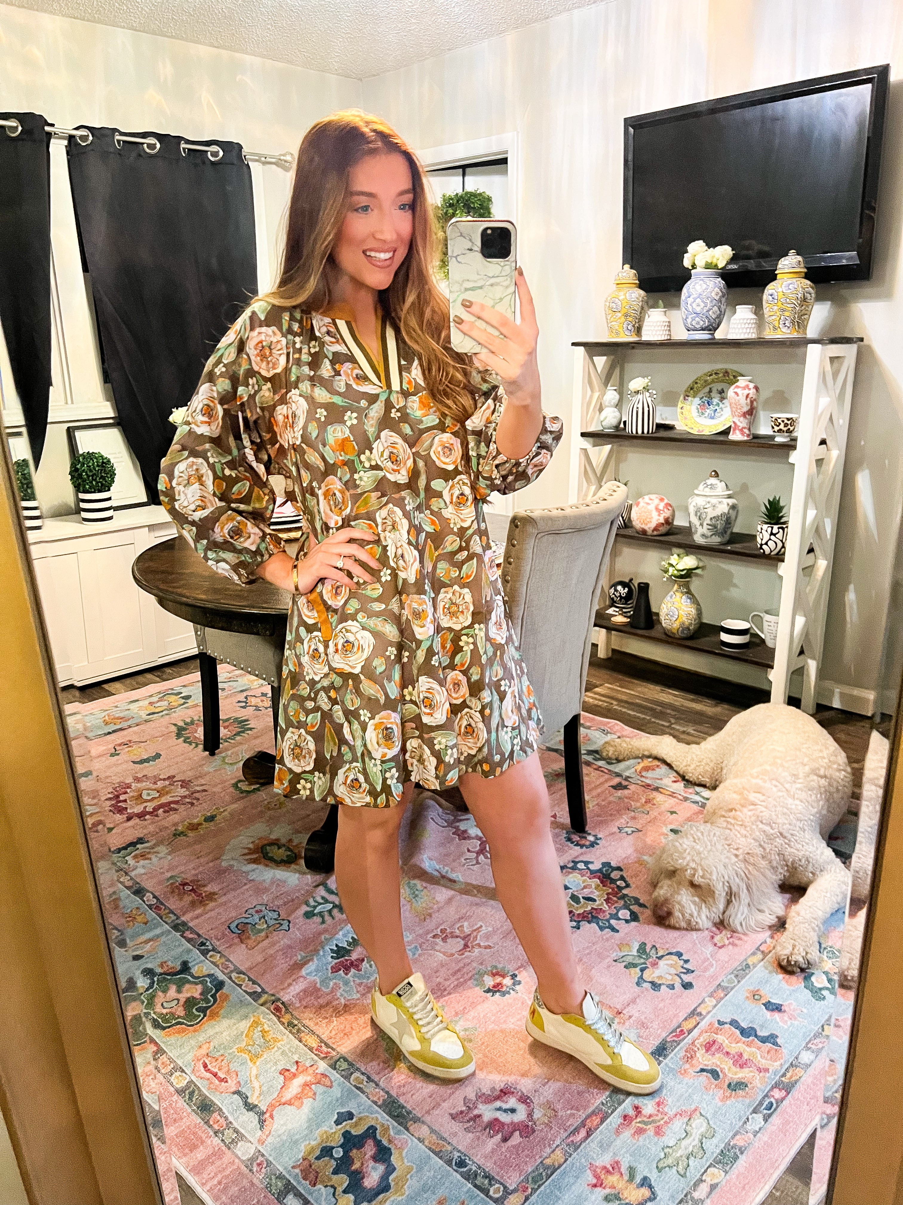 Lauren Olive Floral Dress