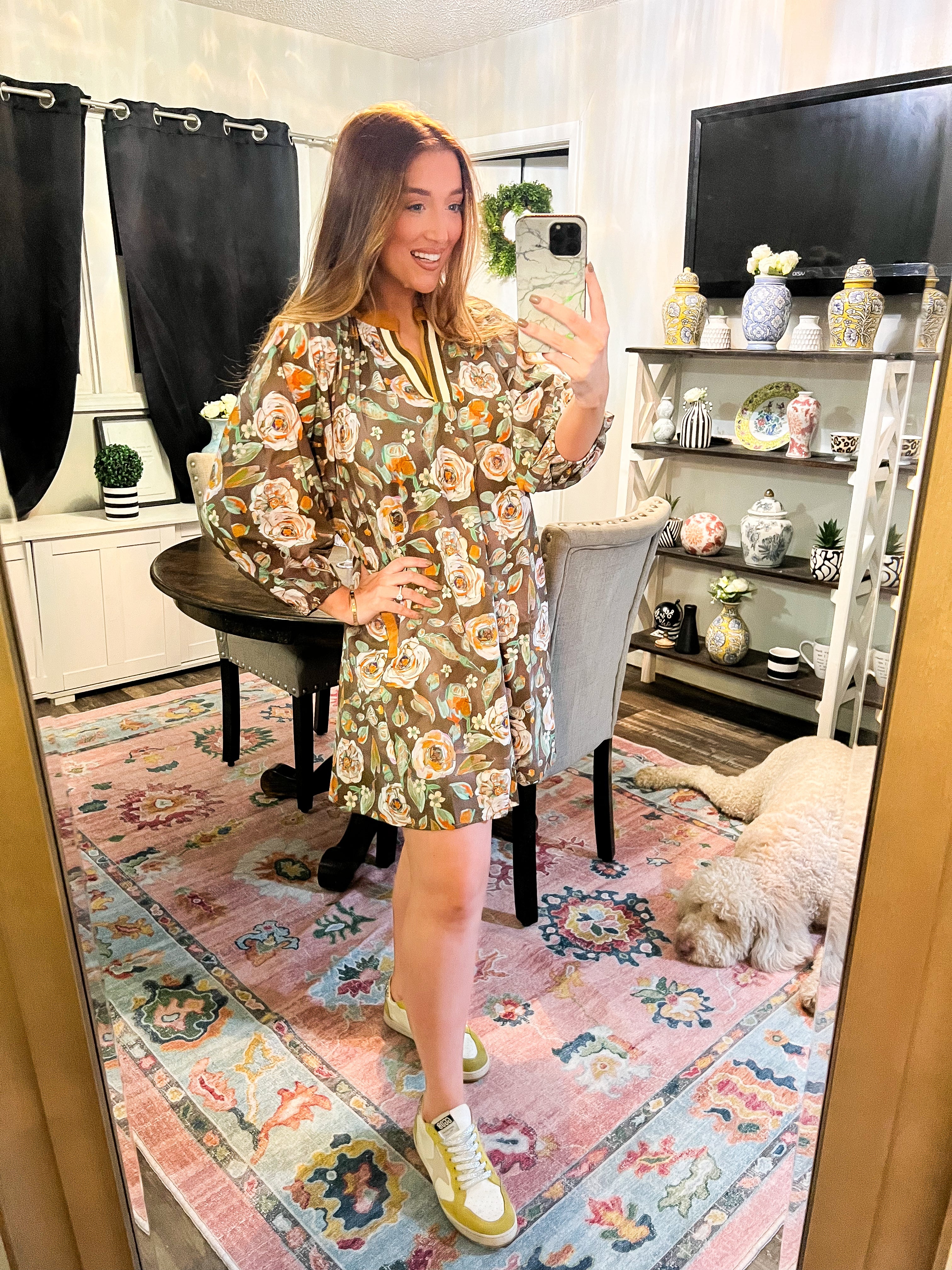 Lauren Olive Floral Dress