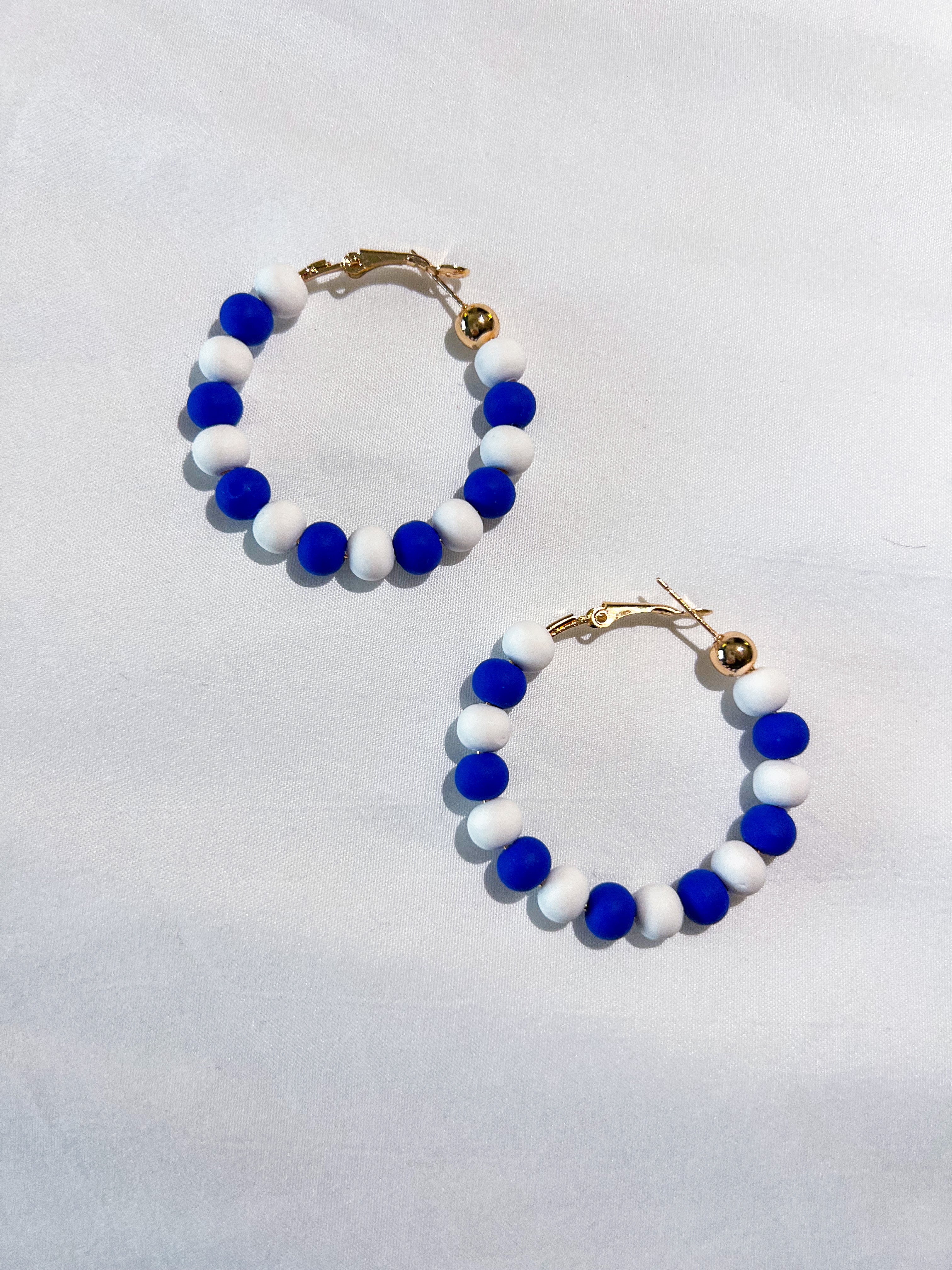 Blue + White 6mm Clay Ball Hoops