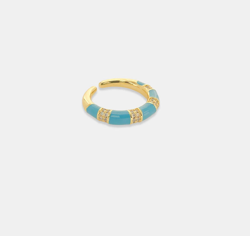 Turquoise Striped Enamel Ring Adjustable