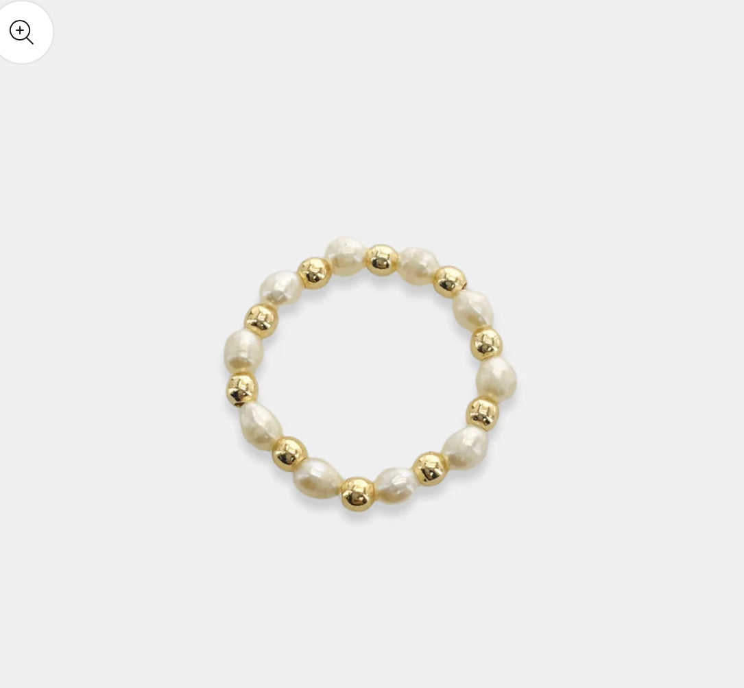 Stretchy Pearl 18K Gold Plated Ring