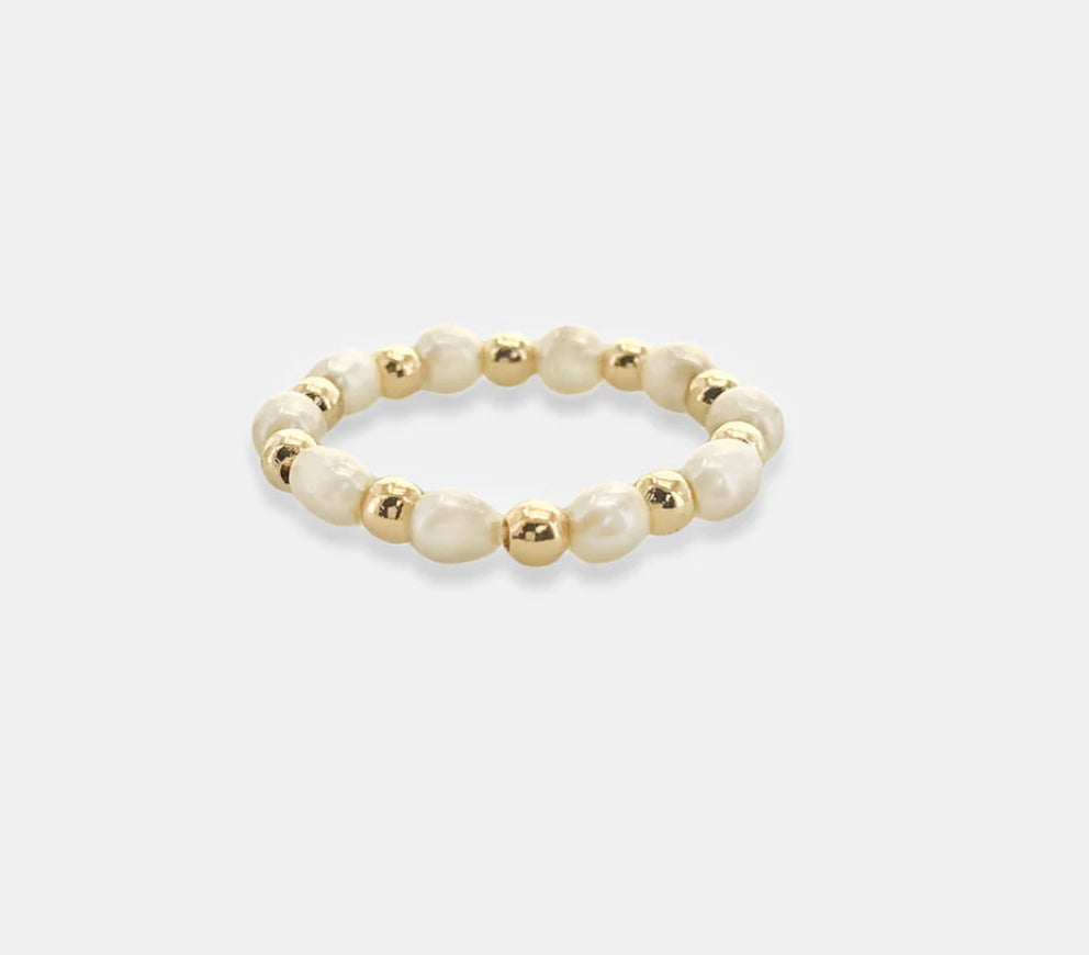 Stretchy Pearl 18K Gold Plated Ring