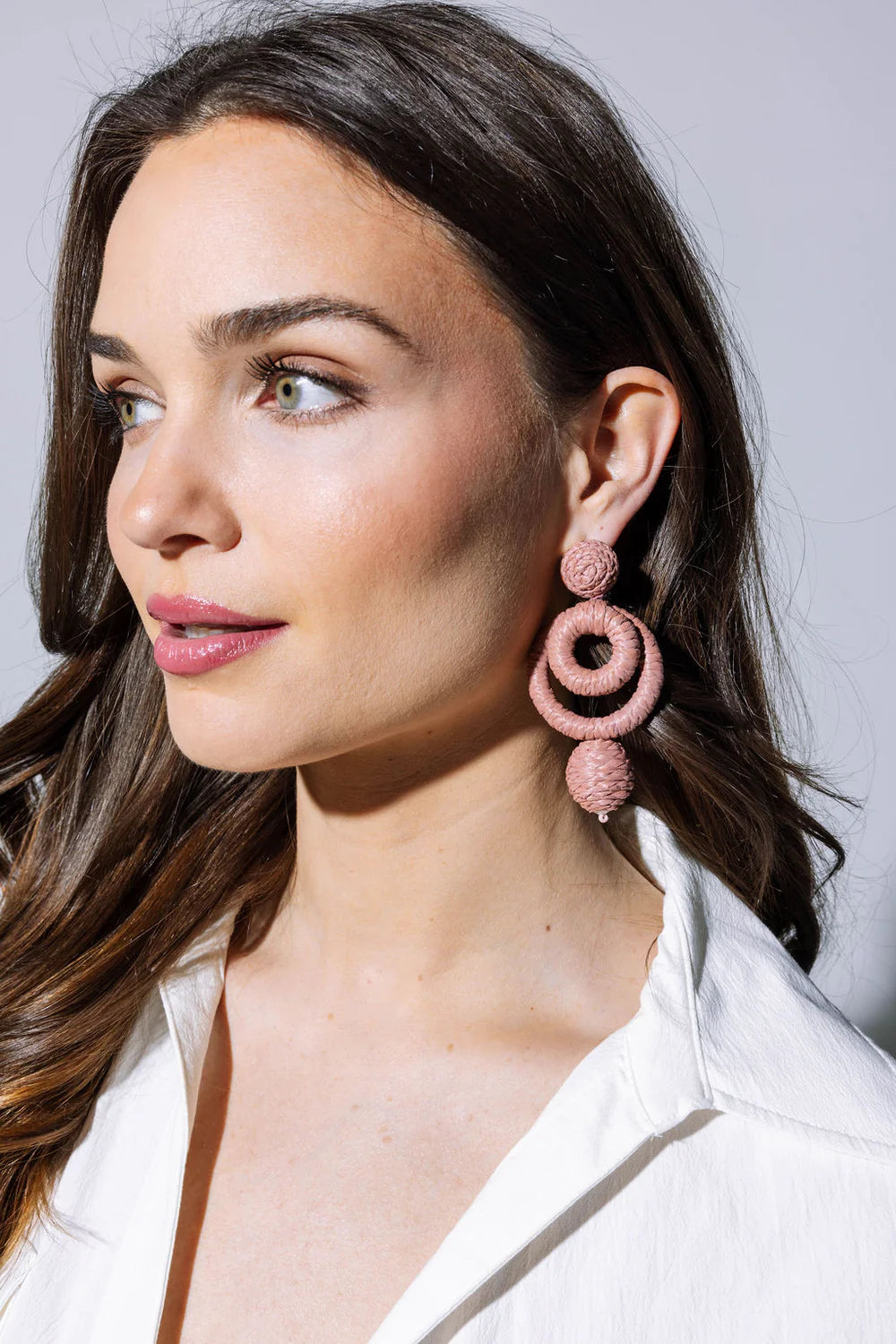 Mauve Double Hoop Raffia Earring