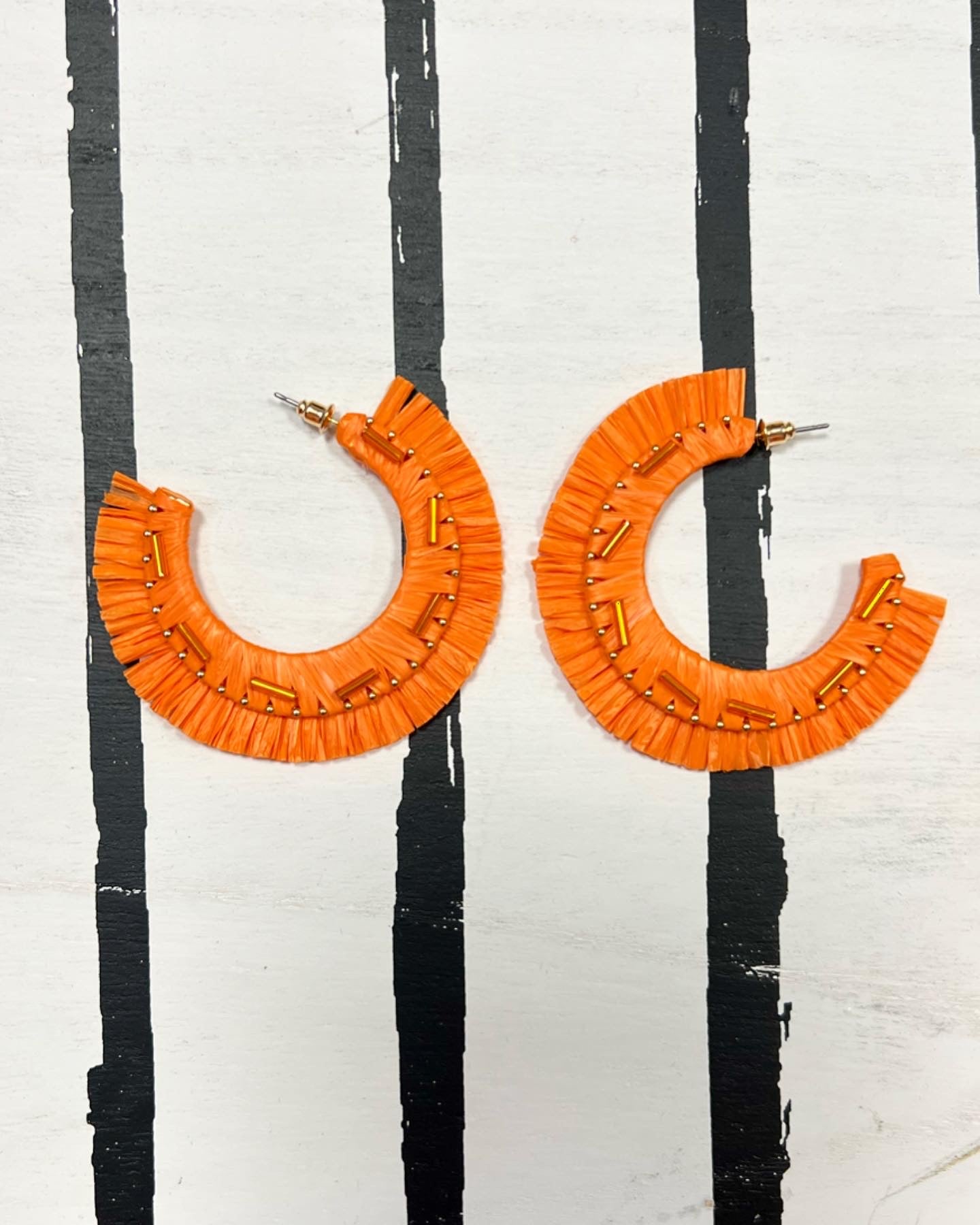Raffia C Hoop Earrings Orange