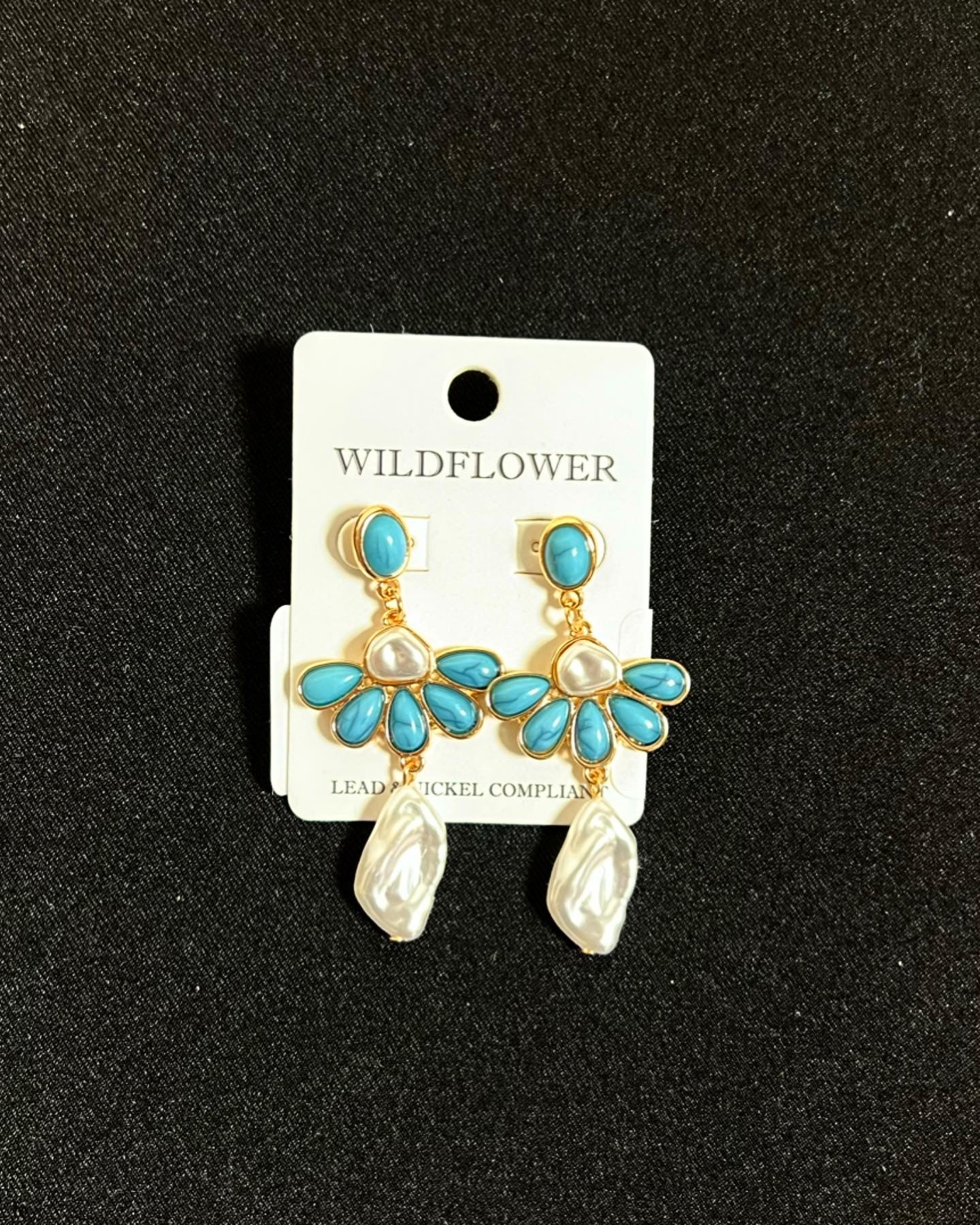 Floral Pearl Turquoise Drop Earrings